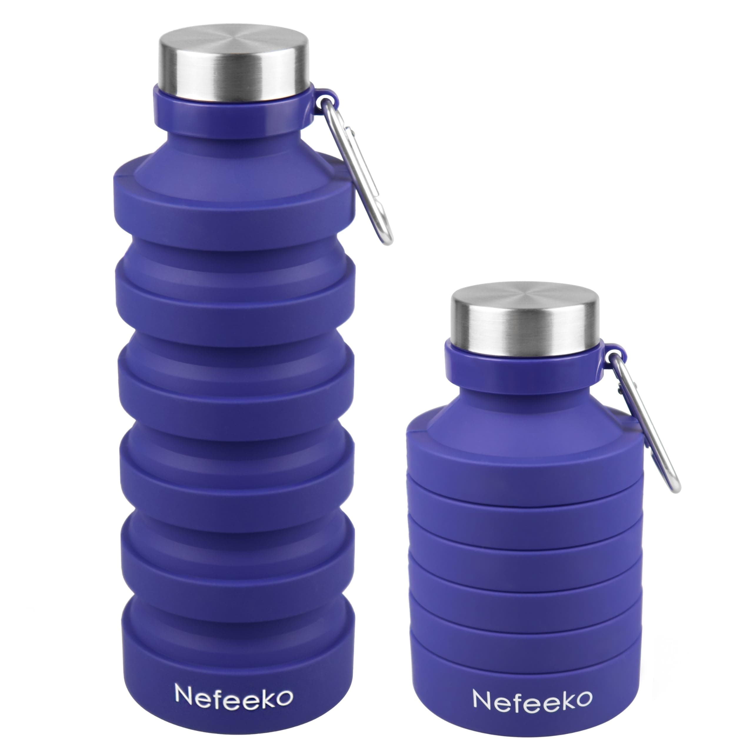 Nefeeko Collapsible Water Bottle, Reuseable BPA Free Silicone Foldable Water Bottles for Travel Gym Camping Hiking, Portable Leak Proof Sports Water Bottle with Carabiner