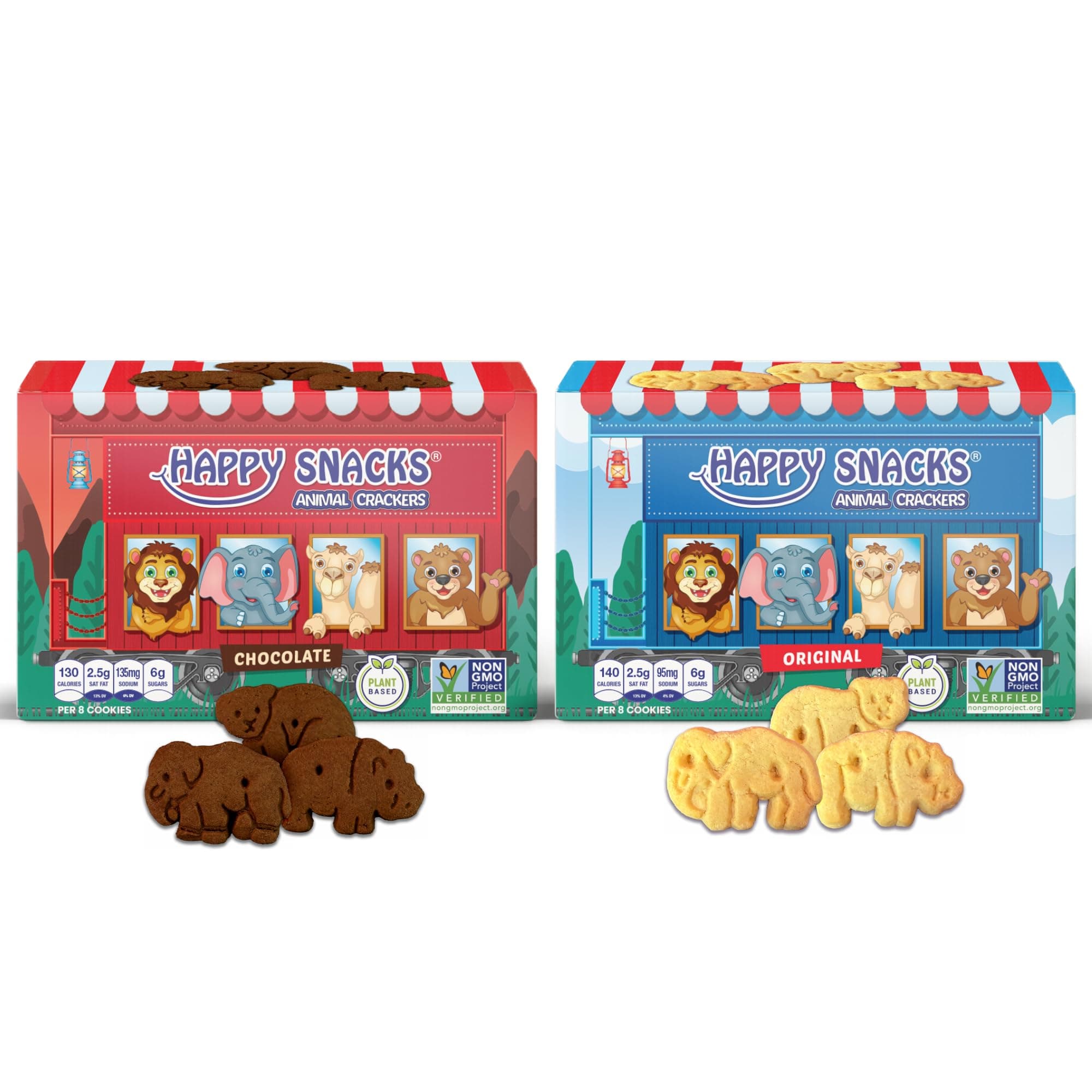 Animal Crackers - Plant Based Ingredients, Animal Crackers Snack Packs, Nut & Peanut Free, Fortified with Essential Vitamins & Minerals, No Artificial Ingredients - Variety Pack (Vanilla & Chocolate), 2 Oz Boxes (Pack of 12)