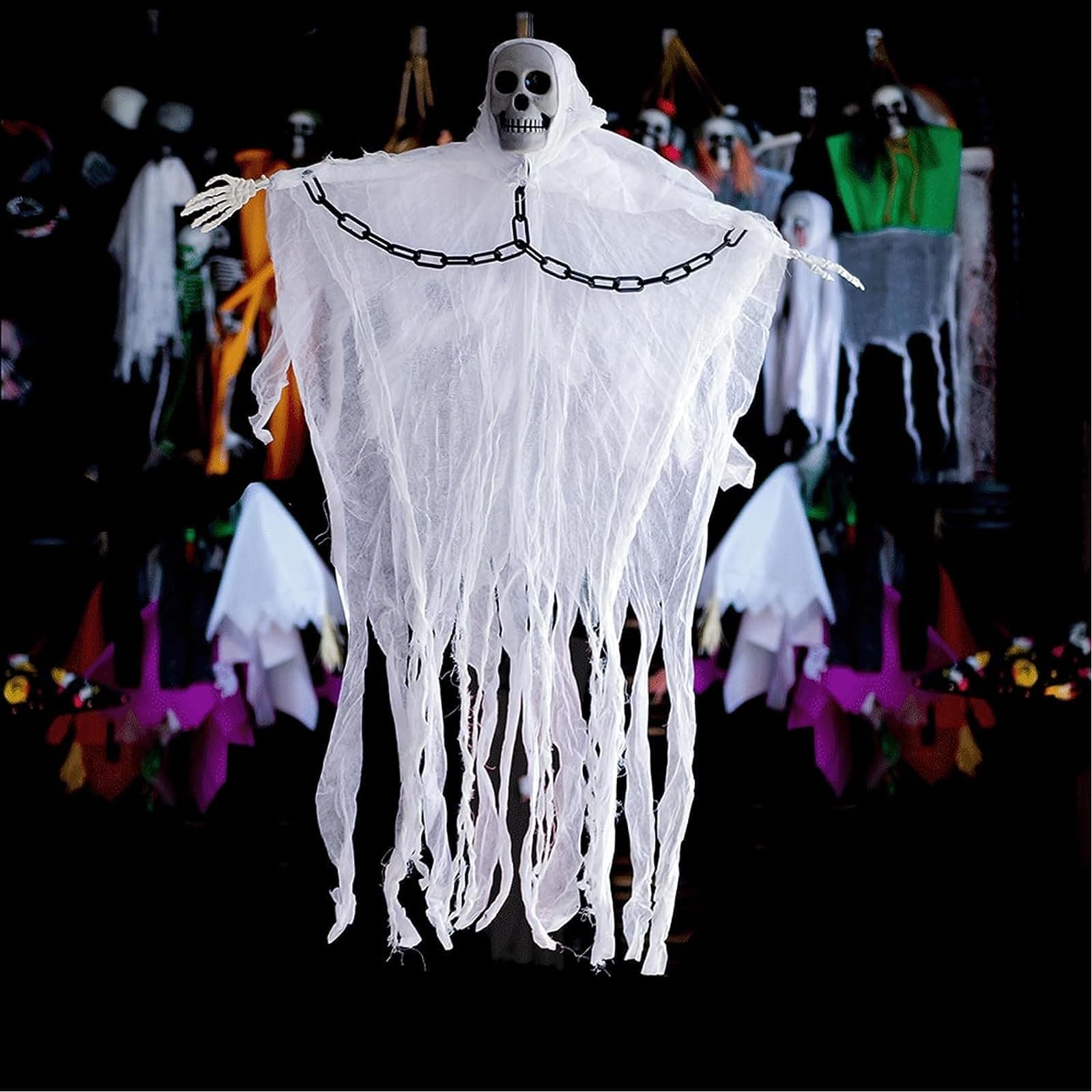 OYDAS halloween decorations Hanging Halloween Ghosts Decorations,Halloween Hanging Grim Reapers Skeleton Hanging Ghost Props Halloween Skeleton Flying Ghost Props (White ghost)