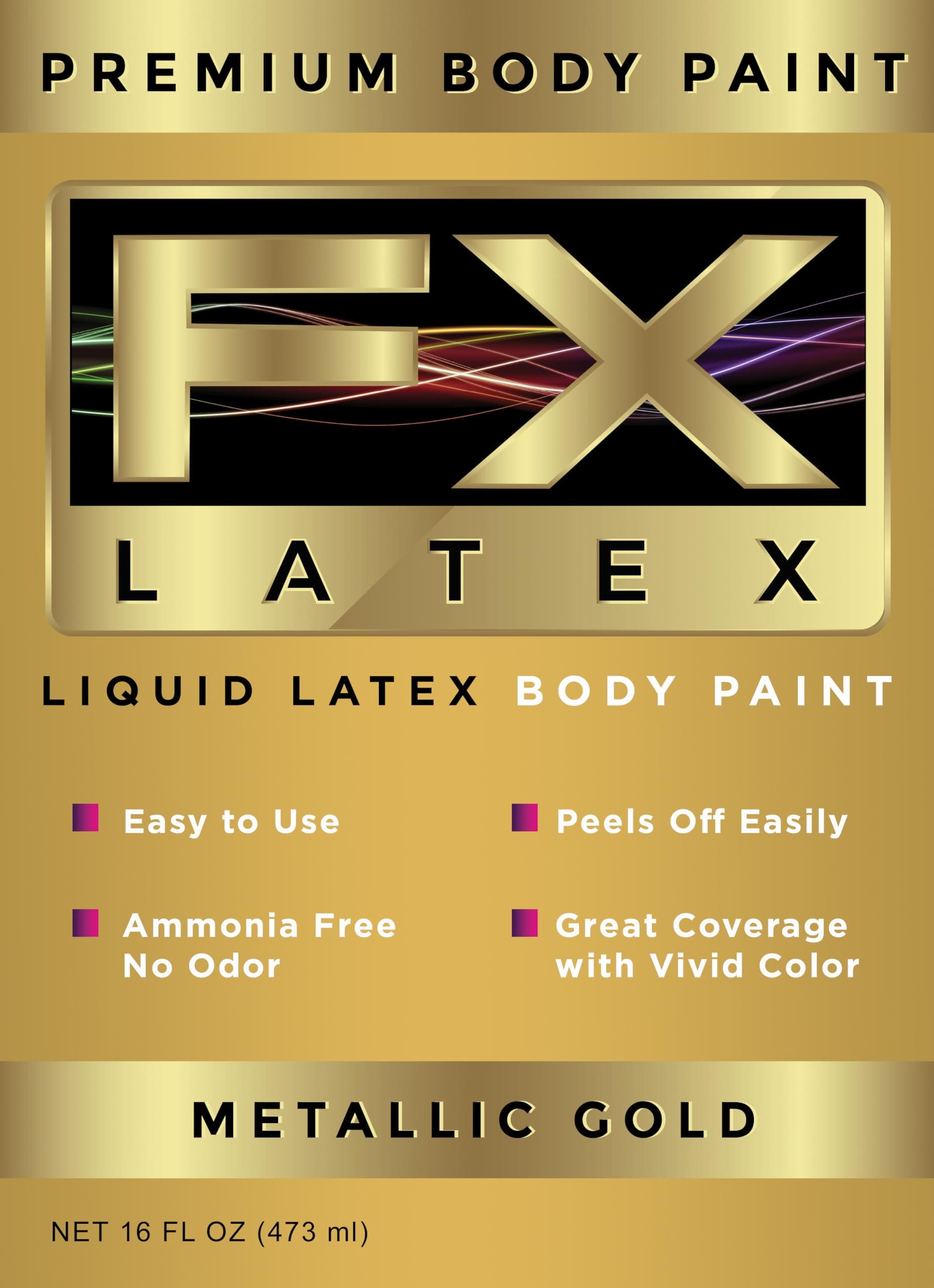 Liquid Latex - Face and Body Paint, Ammonia Free, Easy On and Off, Cosplay Makeup, Create Professional Monster, Zombie Arts 16 Oz (Metallic Gold)