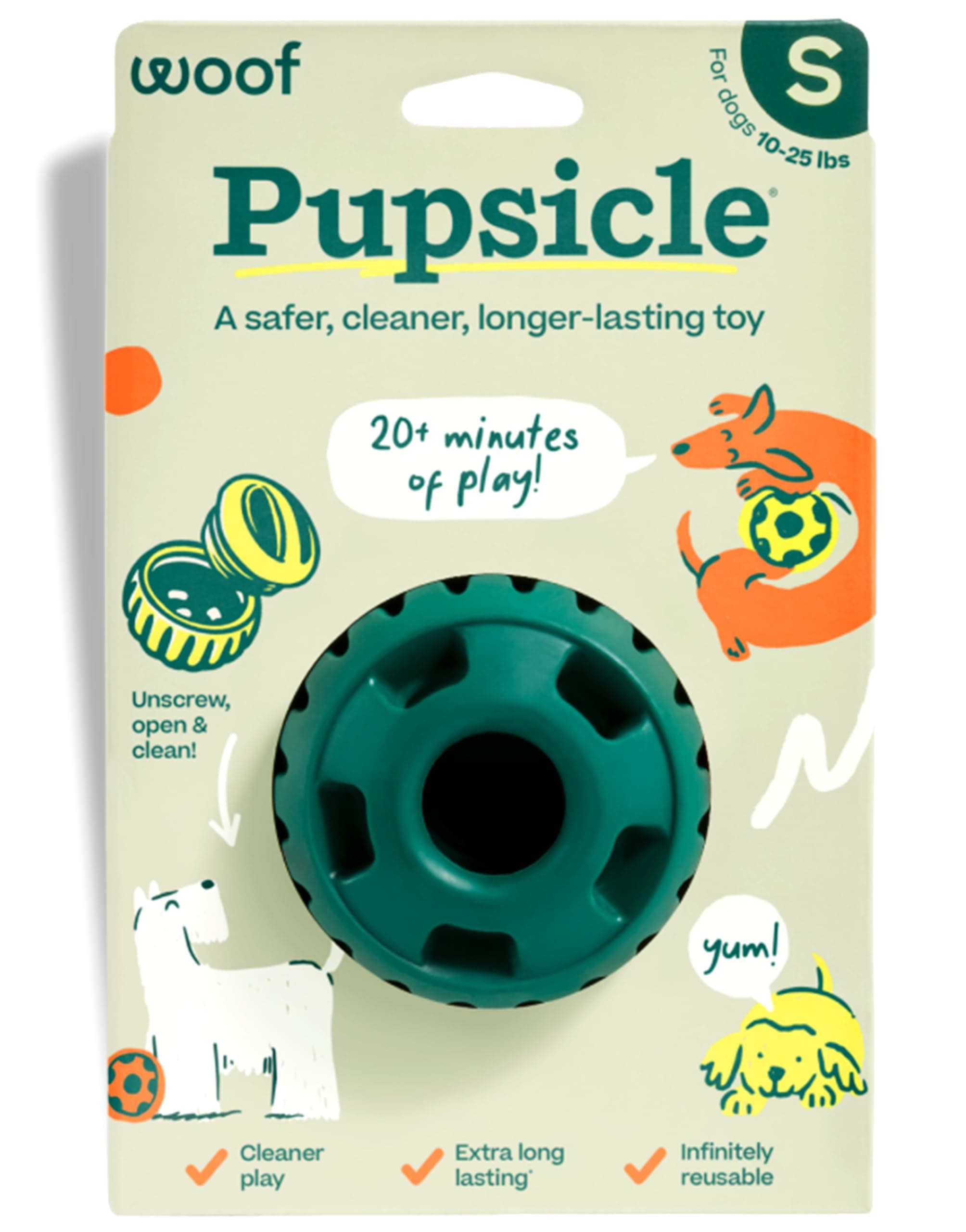 Woof Pupsicle, Long-Lasting Dog Toy to Keep Your Pup Distracted, Safe for Dogs, Easy to Clean, Fillable Dog Toys - Small 10-25 lbs