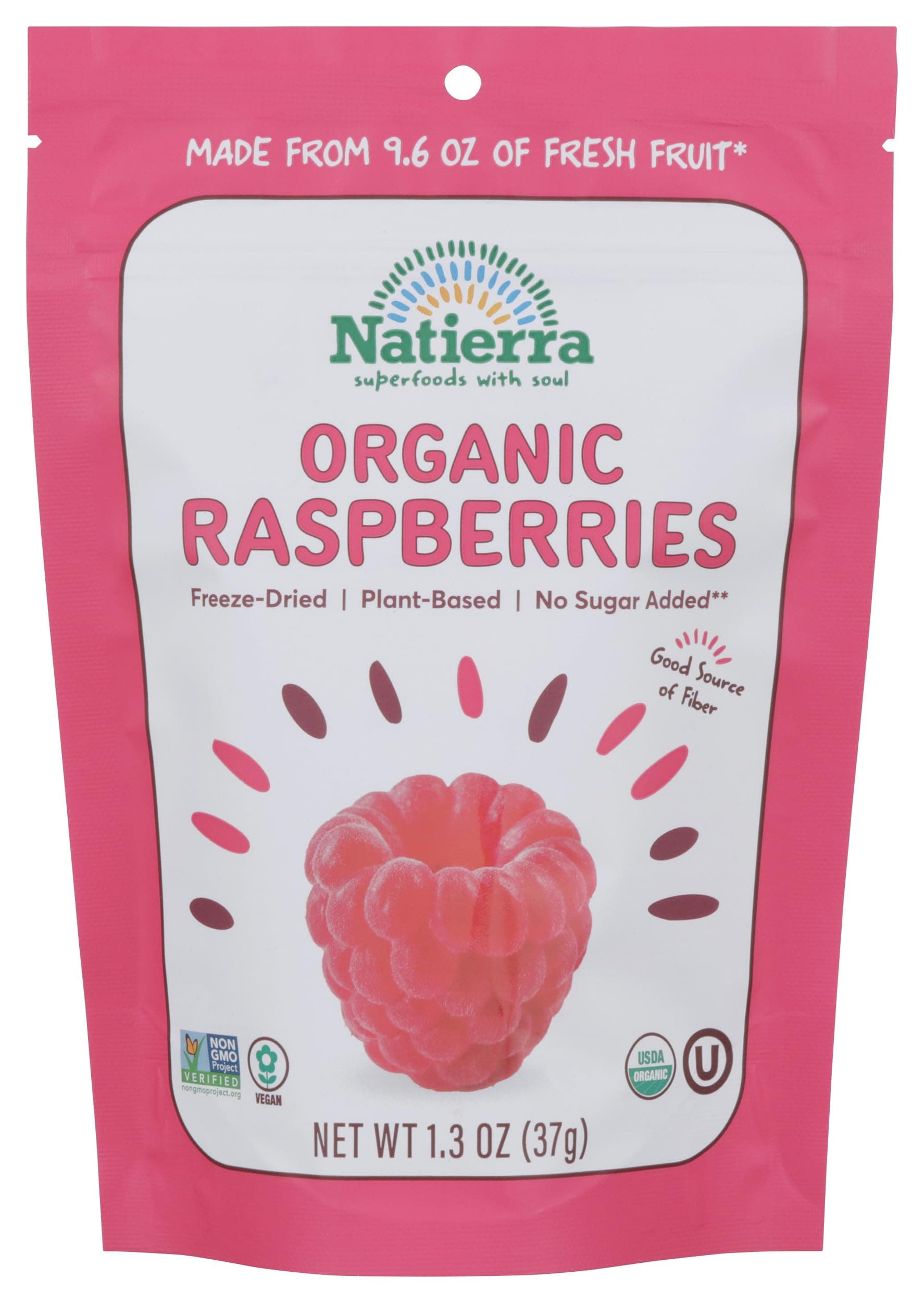 Nature's All Foods Organic Freeze-Dried Raspberries | Non-GMO & Vegan | 1.3 Ounce