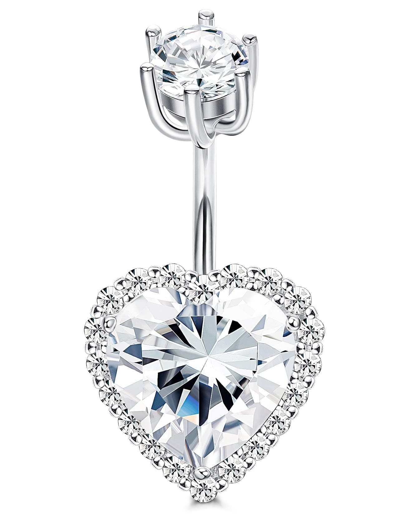 Sllaiss14G Sterling Silver Heart Belly Button Rings for Women 925 CZ Love Heart Navel Ring Belly Body Piercing Jewelry