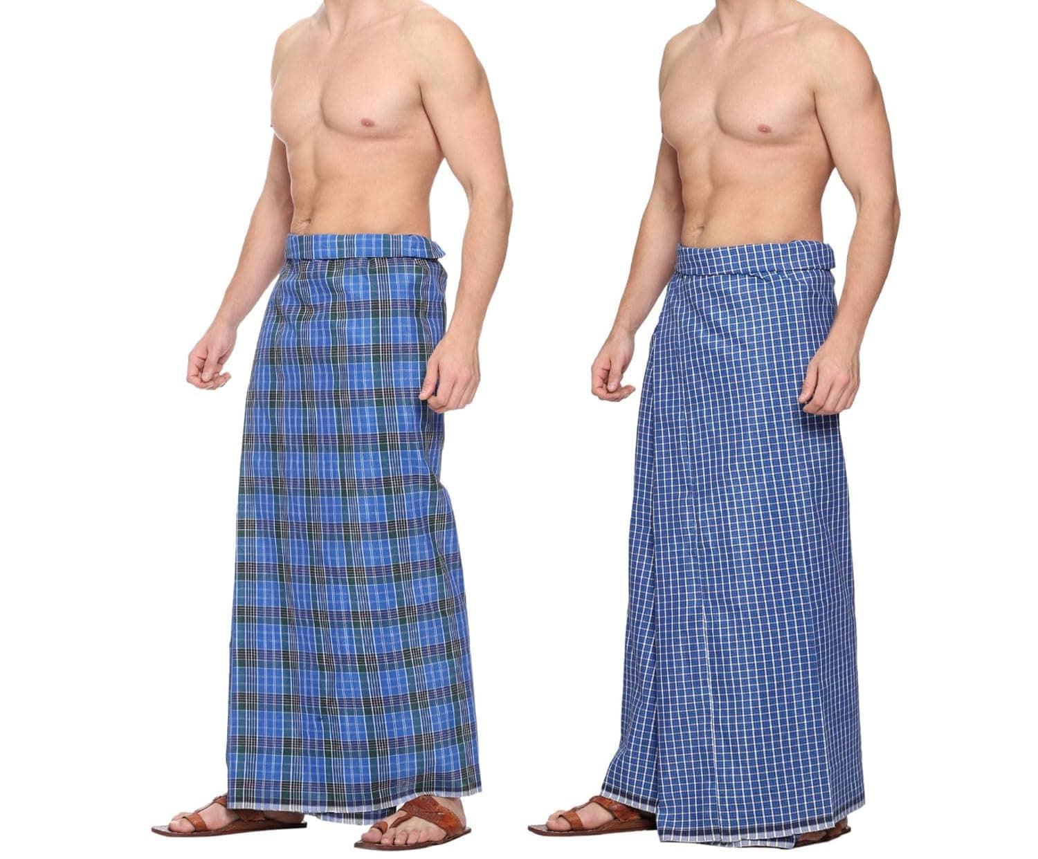 SBNLIFESTYLE Men's Cotton Stitched Lungis (Multicolour, Free Size) - Set of 2 Pcs