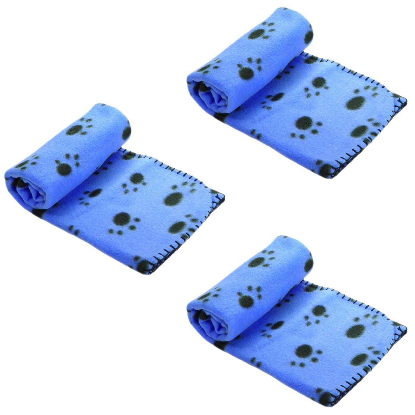 3 x Blue Soft Fleece Warm Pet Dog/Cat Bed Blankets