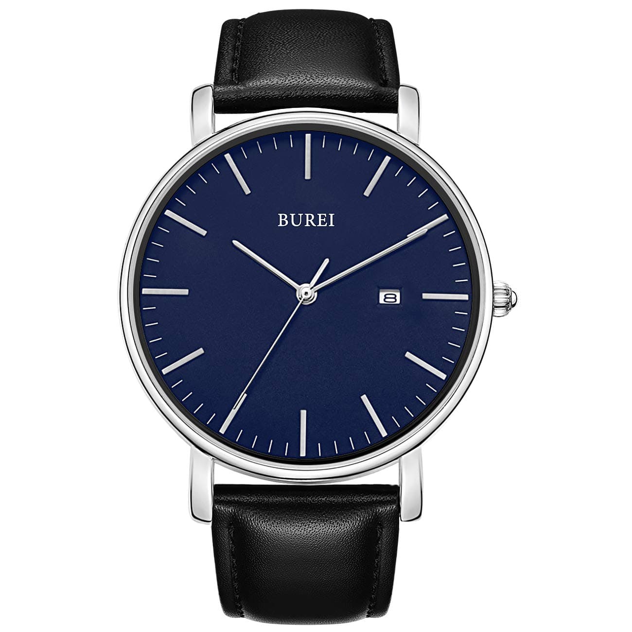 BUREI Men's Fashion Minimalist Wrist Watch Analog Date with Leather Strap
