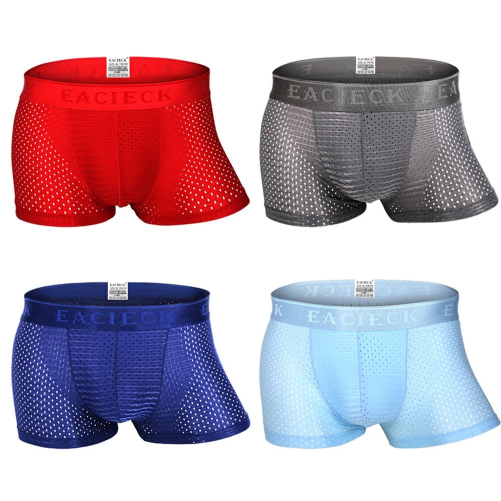Men's Comfortable Bamboo Fiber Boxer Briefs Undeerwear Pack Of 4 (XXL-33-34.5", Multicolor 02)