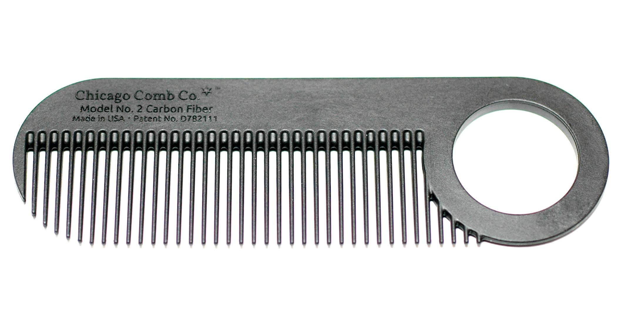 Model 2 Carbon Fiber, Made in USA, Anti-static, 4 inches (10 cm) long, Fine-tooth, Pocket & Travel comb, for Thinner Hair, Beard & Mustache comb