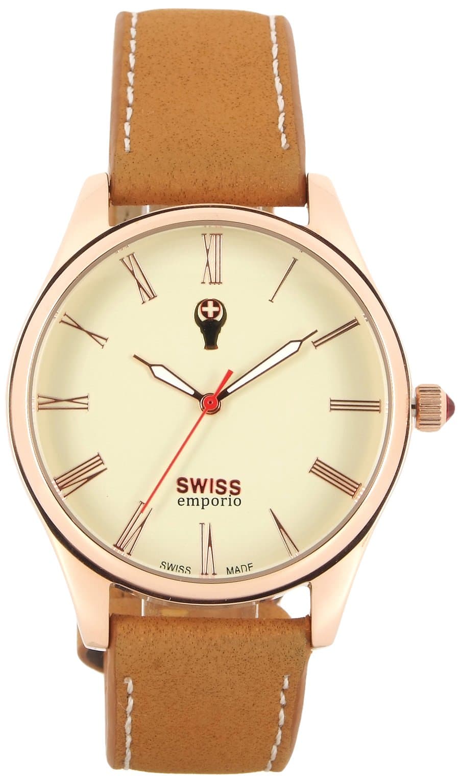 Men's Quartz Swiss Made Watch with Beige Dial Analogue Display and Brown Leather Strap SE02CRRG10