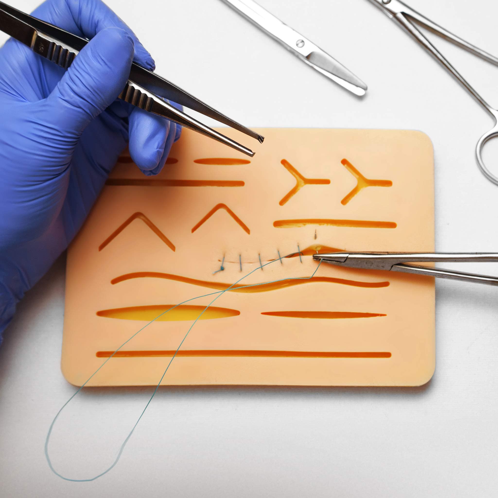 Suture Practice Kit - Medical Student Suturing Pad - Pocket Size Surgical Training Kit with 11 Incisions & Wounds – 3 Layers for Fake Skin, Fat & Muscle - Gift for Med School Students