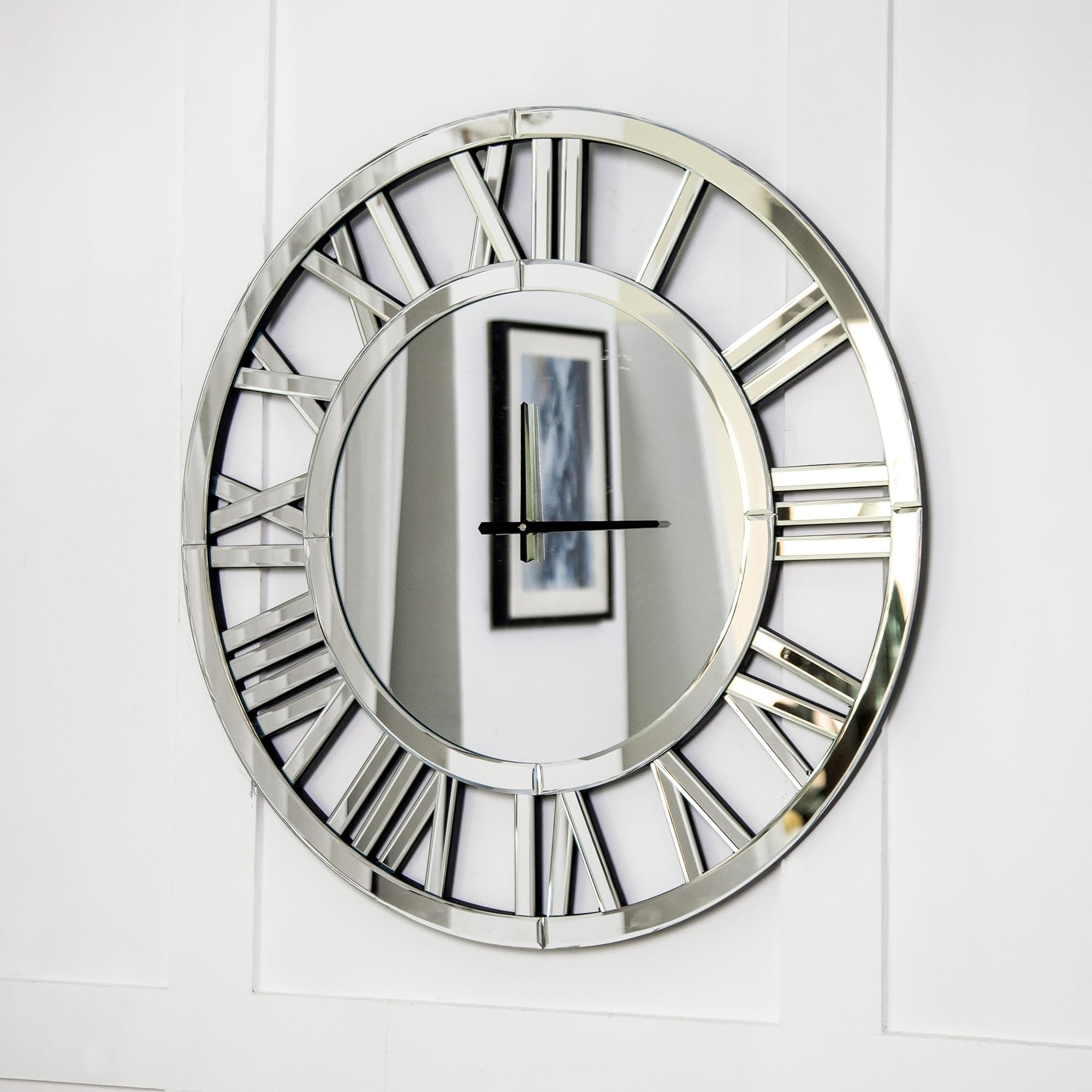 SHYFOY 18-Inch Acrylic Mirrored Wall Clock - Roman Numeral Skeleton Design - Large Decorative Clock - Modern Home Decor -Elegant Timepiece for Living Room, Bedroom, and Office
