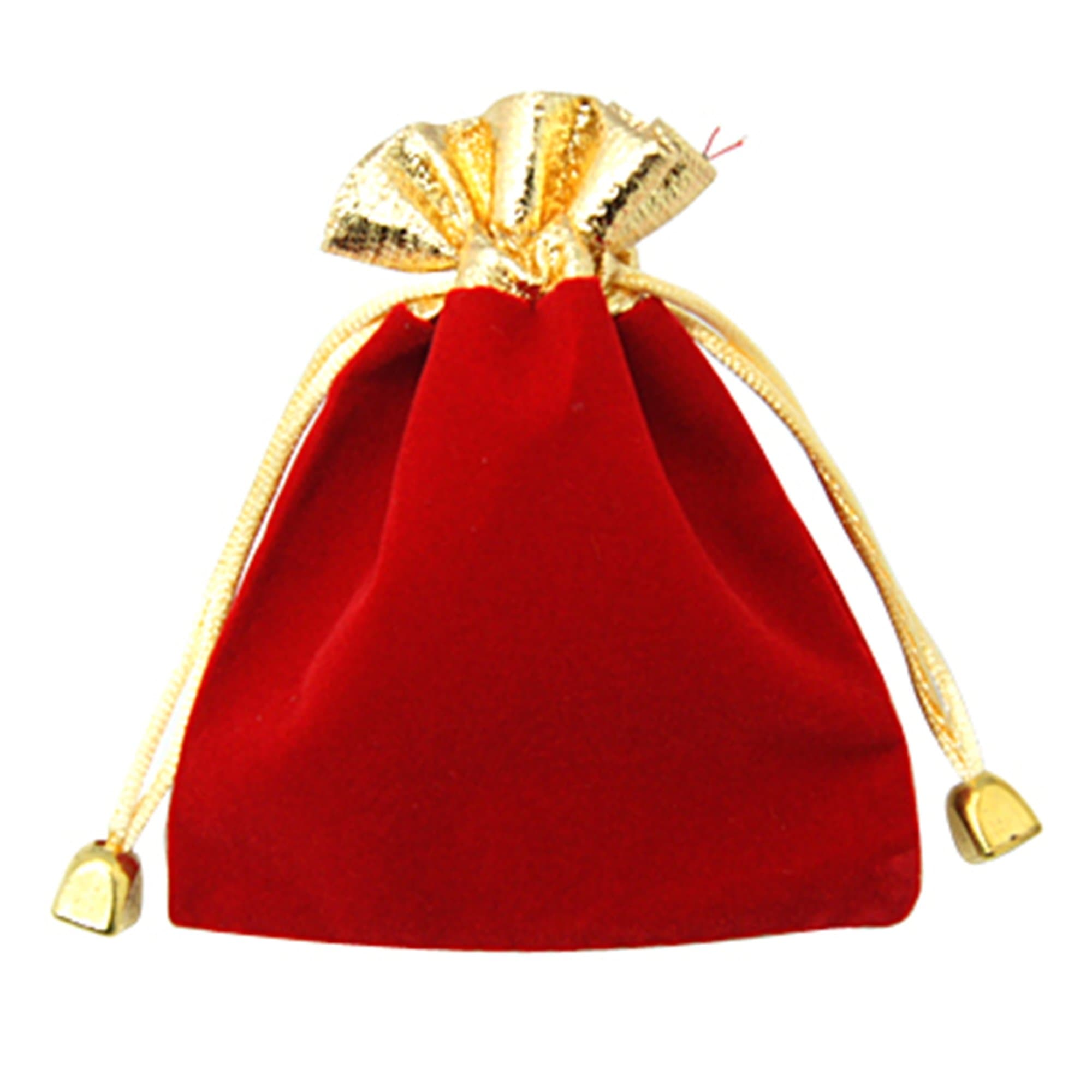 3 Red Velvet Gift Bags Jewellery Pouches 12 x 9 mm With Golden Edge