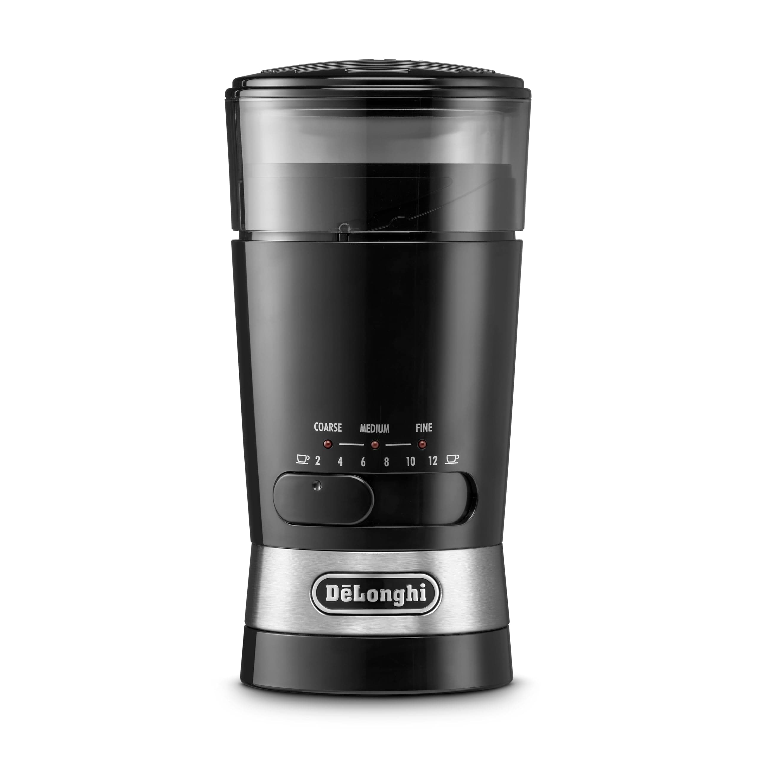 De'Longhi Electric Coffee & Spices Grinder Mill With Stainless Steel Blade , & 3 Grinding Level Settings , 12 Cups Capacity , KG210 , Black