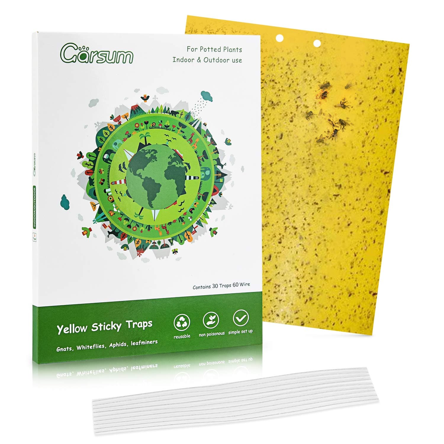 Garsum 30-Pack Dual-Sided Yellow Sticky Traps for Flying Plant Insect Like Fungus Gnats, Aphids, Whiteflies, Leafminers（6X8 Inch,Wire Ties Included）