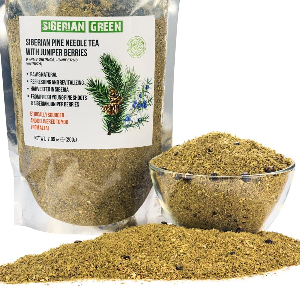 Pine Needle Tea Loose Powder with Juniper Berries 200g (7.05oz) Wild Harvested Pinus Sibirica Juniperus