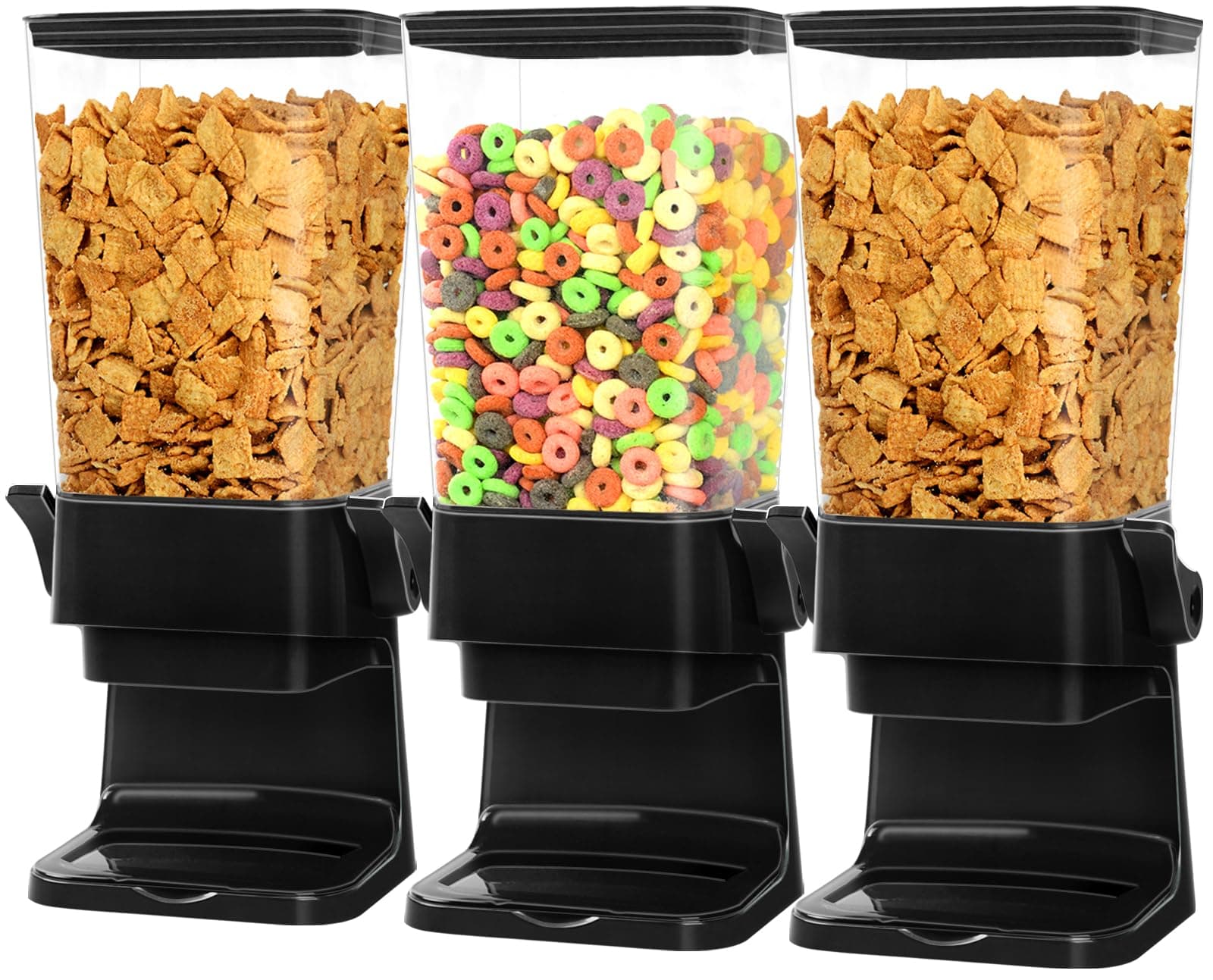 Cereal Dispenser Countertop Large Cereal Containers Storage Dispenser For Pantry Dry Food Dispenser Countertop Rice Candy Dispenser Machine For Snack,Nuts, Granola(Black,3 pack)