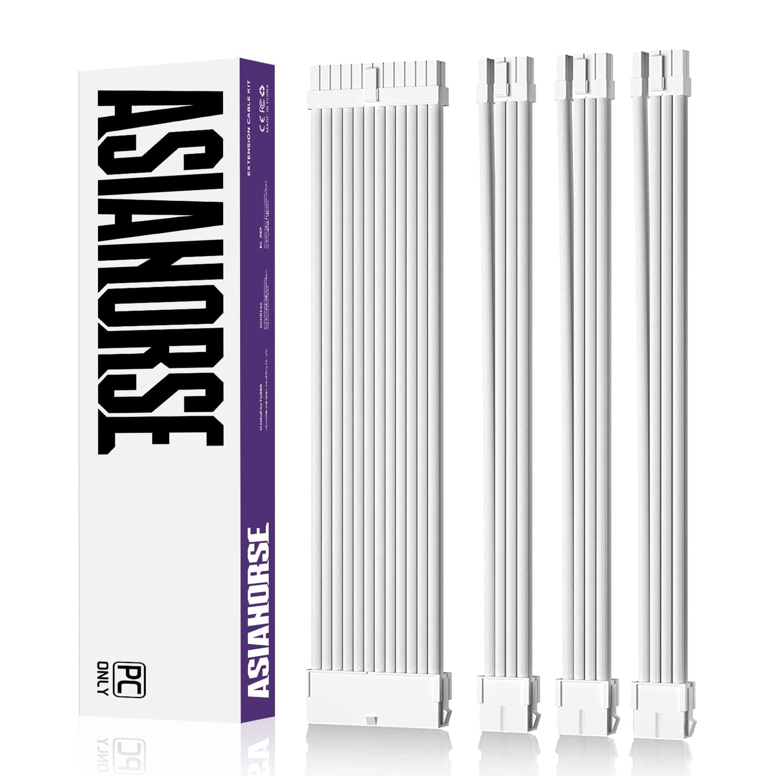 AsiaHorse 18AWG PSU Cable Extension Sleeved Custom Mod GPU PC Audio Video Power Supply Soft Braided Cables with Two Color Comb Kit 24P/8P to 6+2P/ 8P to 4+4P 30CM