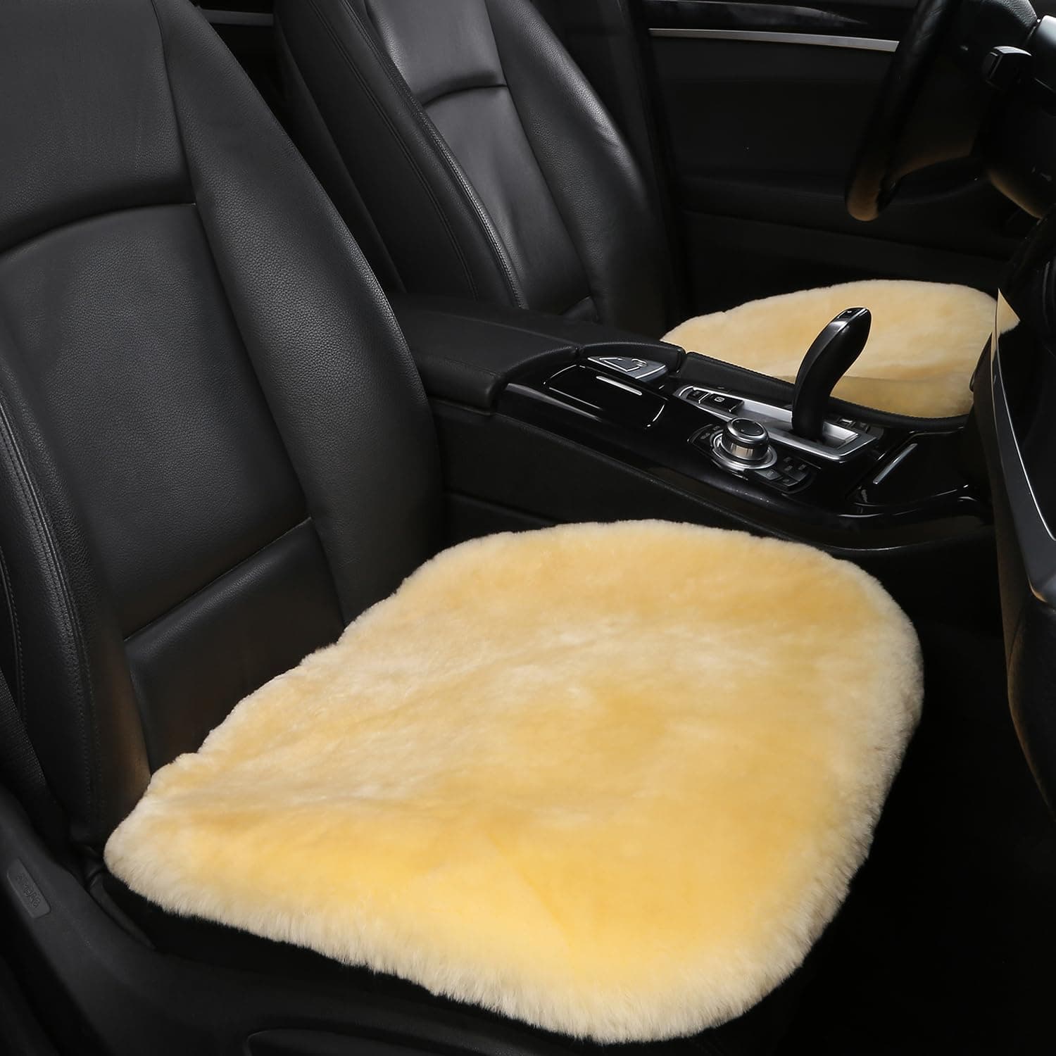 Dotesy Genuine Australia Sheepskin Auto Front Seat Cushion Furry Natural Wool Car Seat Cover Protector Fur Pad Soft Warm Winter Universal for Women Office Chair Car Decor (Beige)