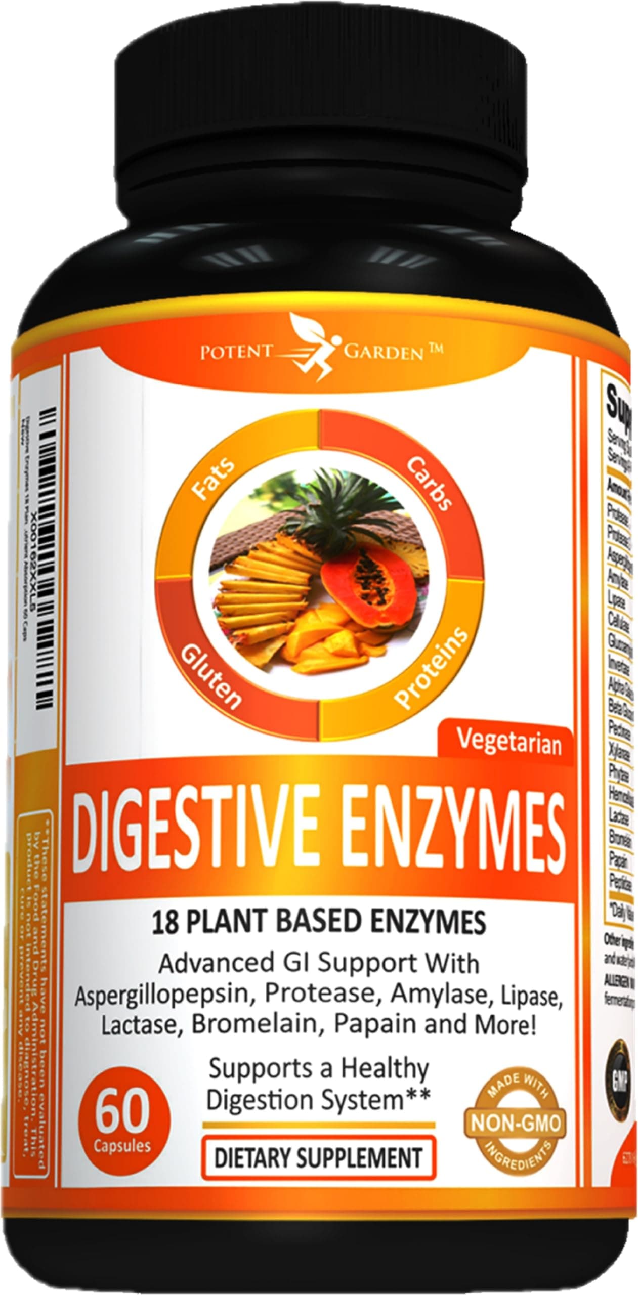 Digestive Enzymes 18 Plant Based Enzyme Supplements - amylase lipase bromelain Supplement, Protease, lactase Enzyme & Other Enzymes Supporting Healthy Cholesterol Levels & Nutrient Absorption 60 Caps