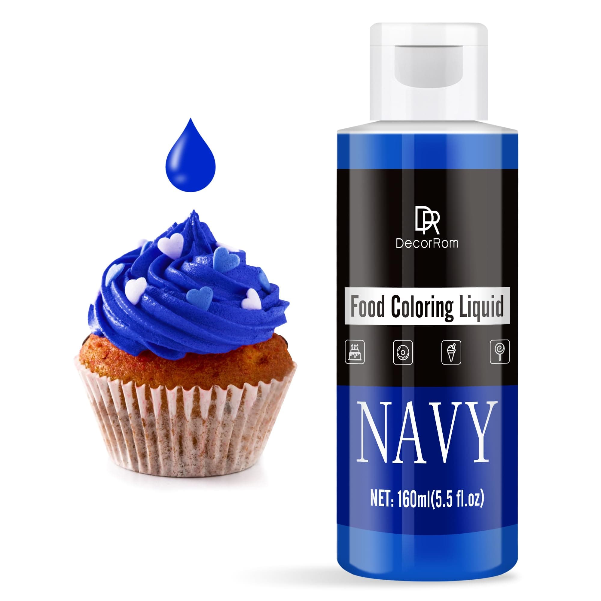 Food Colouring - Vibrant Liquid Icing Food Colouring for Baking, Cake Decorating, Easter Egg, Airbrush - Tasteless Food Colour Dye for Fondant, Macaron, Cookie, Slime, DIY Crafts - 160ml (Navy)