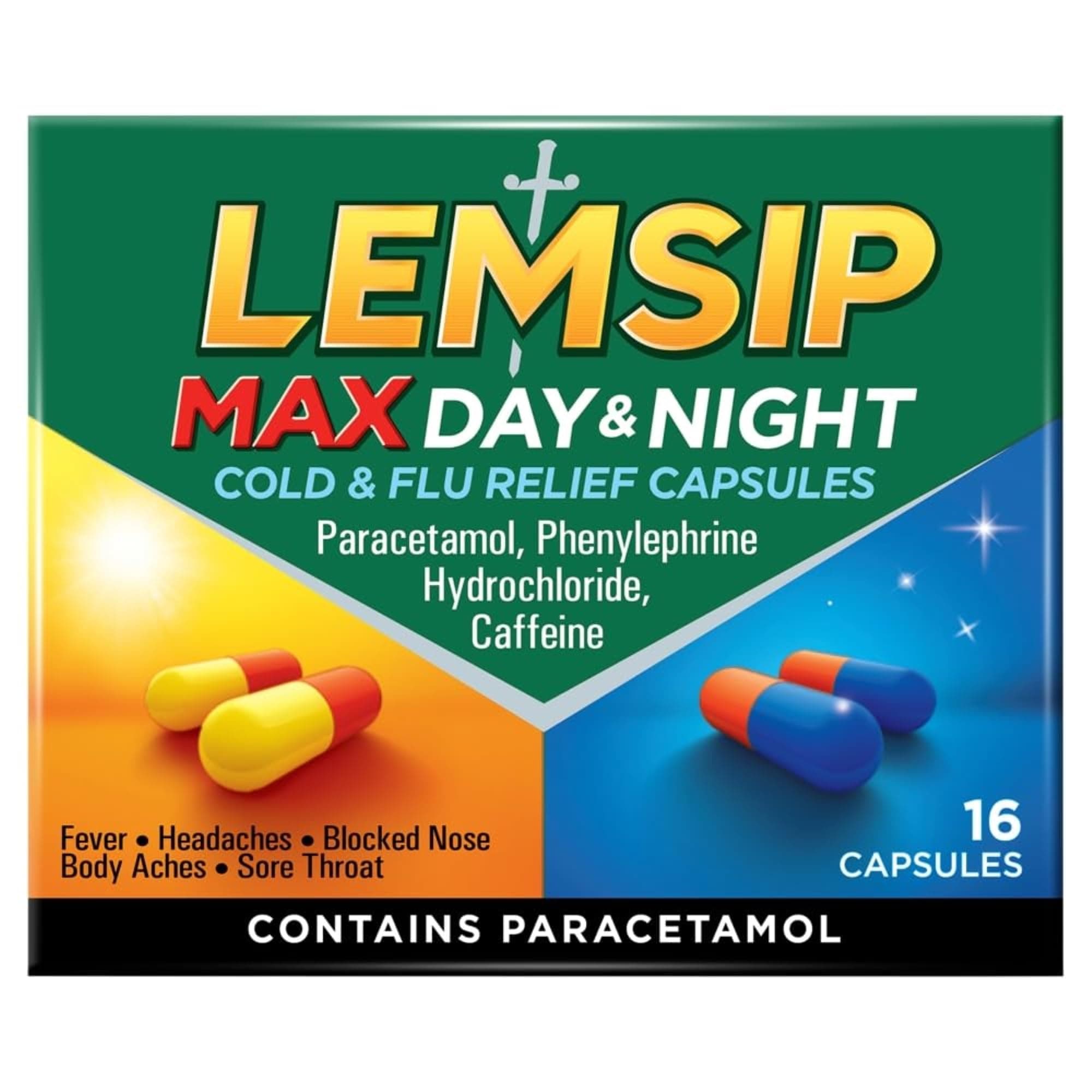 Lemsip Max Day & Night Capsules Paracetamol Cold and Flu 16s