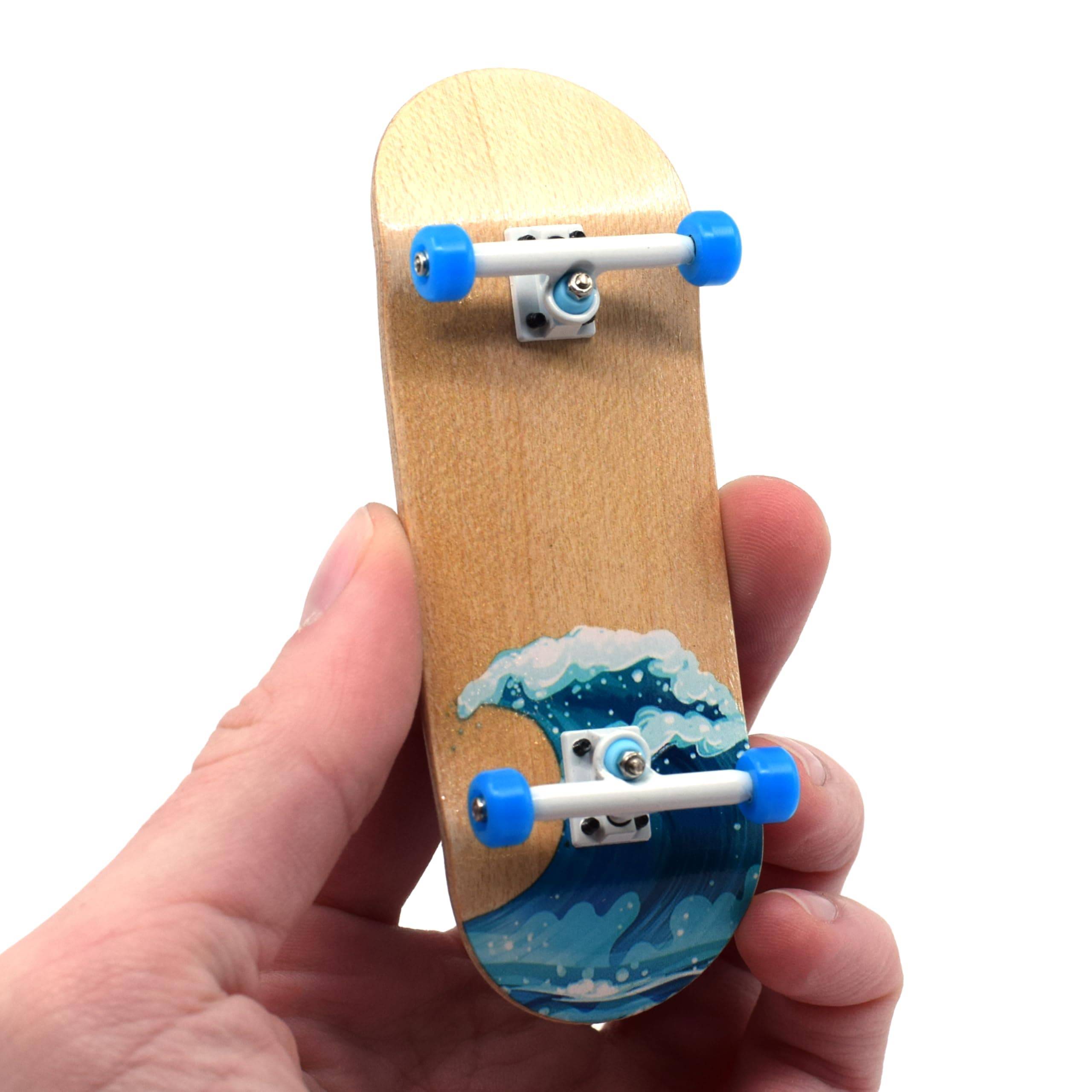 Teak Tuning Complete Fingerboard Waves Edition - Premium, Heat Transfer Graphic - Pro Shape & Size - Bearing Wheels, Pro Trucks, 61A Pro Duro Bushings - 34mm x 97mm Deck