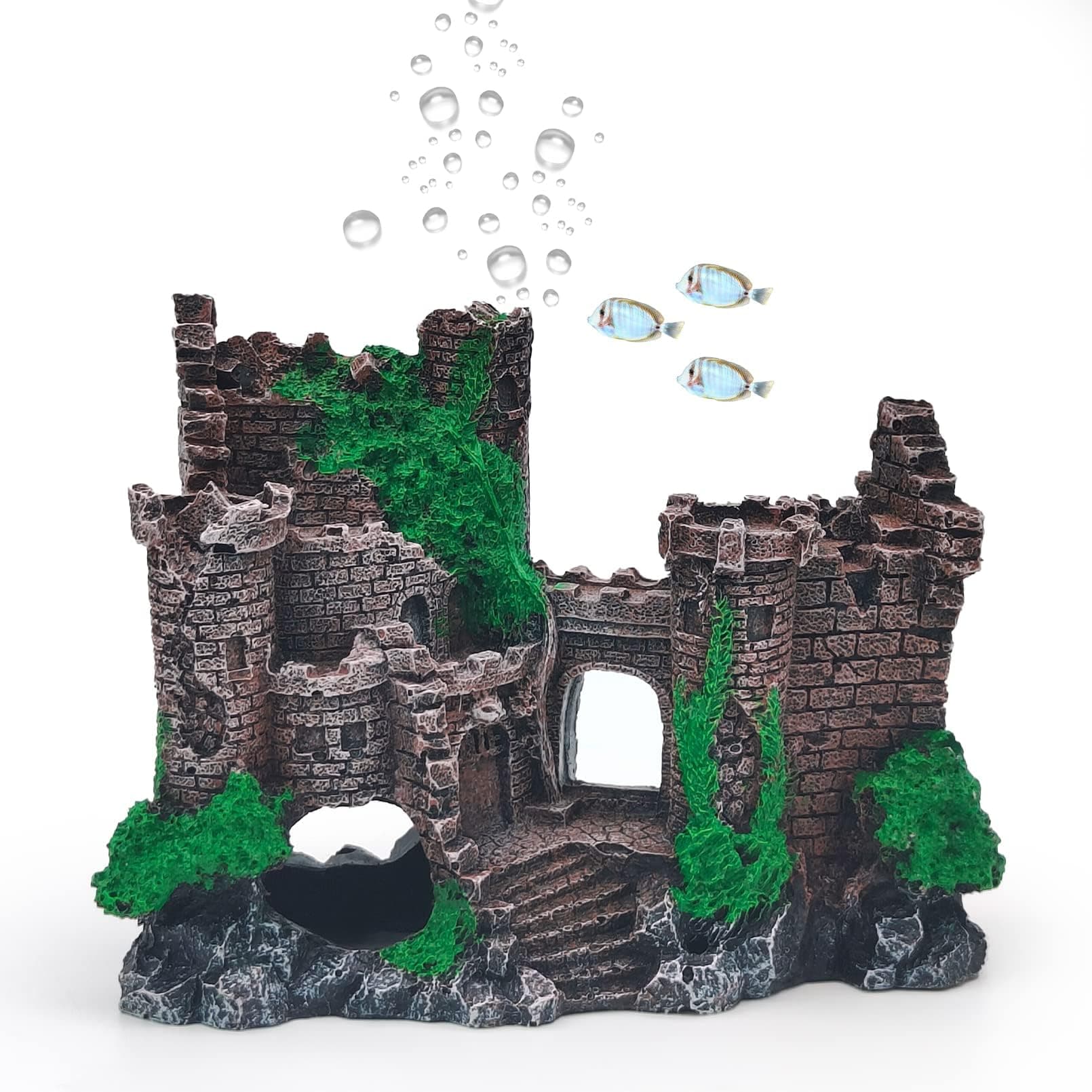 kathson Large Castle Aquarium Decoration, Resin Fish Tank Realistic Castle Decoration Accessories Mythical Magic Castles Aquarium Ornament for Betta Fish Swim Hideout