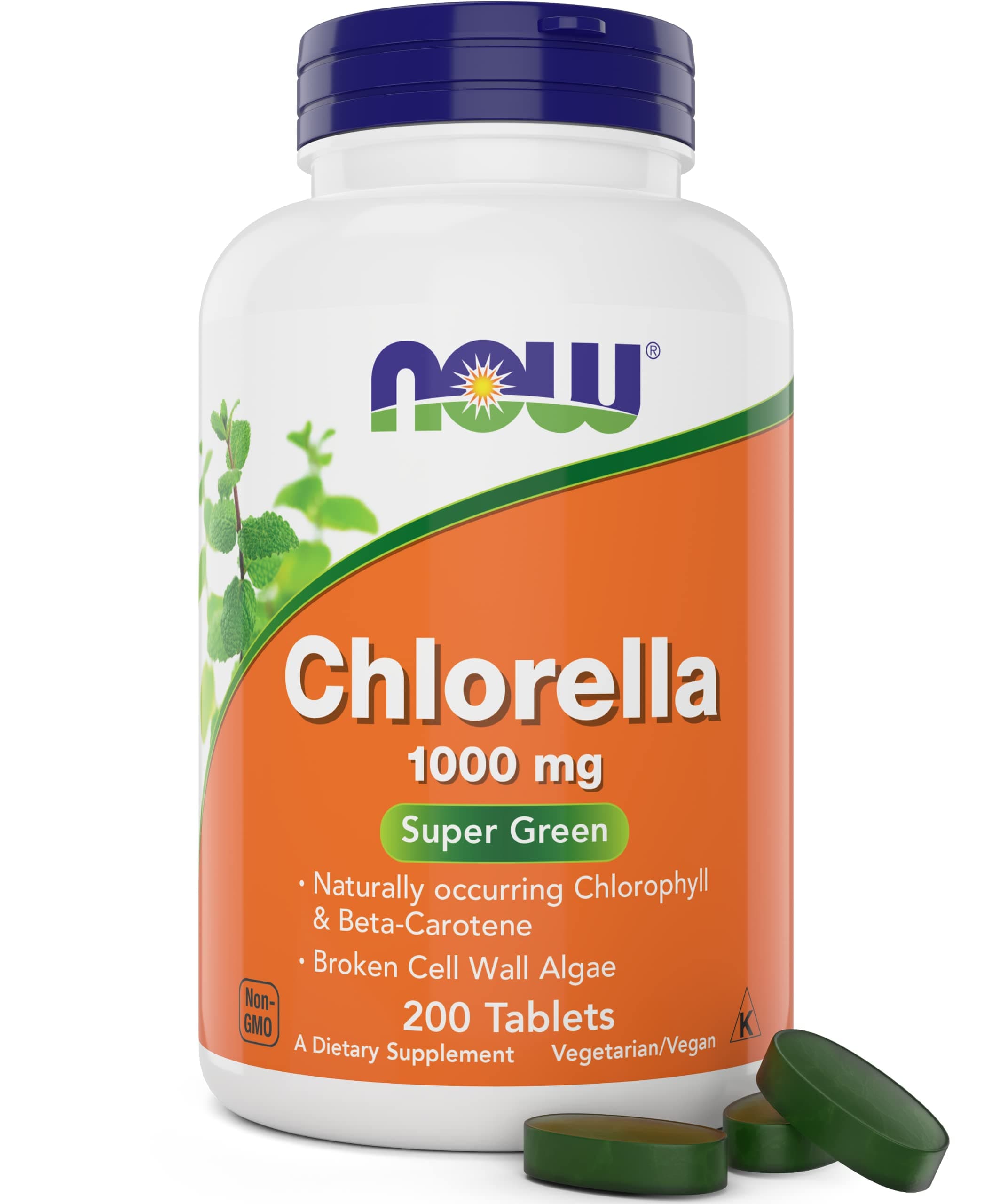 Now Chlorella Tablets,1000mg, 200 Tabs - Premium, Non-GMO Microalgae - Green Superfood Supplement
