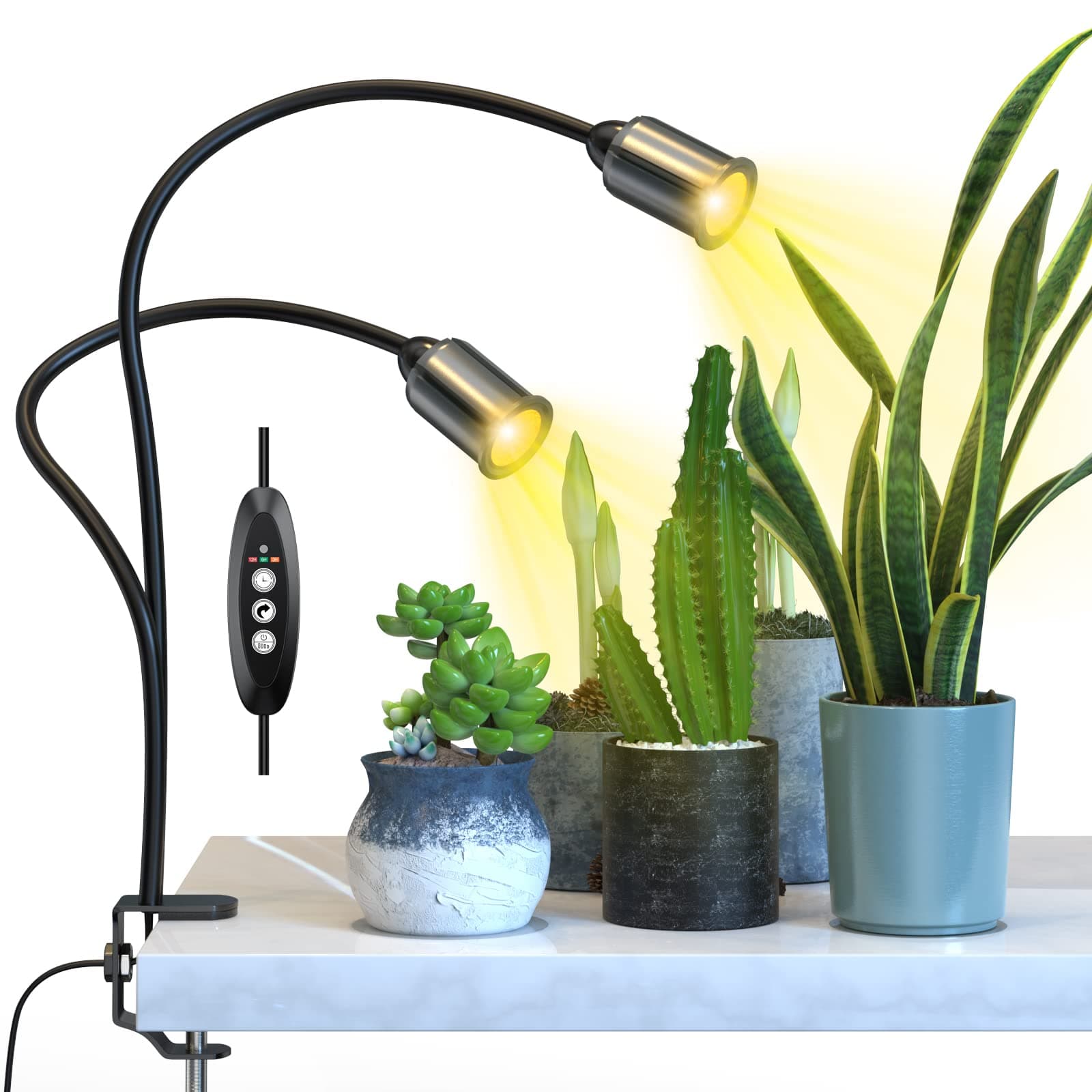 Grow Light for Indoor Plants 7500K Full Spectrum Plant Growing Lamp with Gooseneck Auto On Off Timing 3/6/12H, 4-Level Dimmable 22.5 Inch Longer
