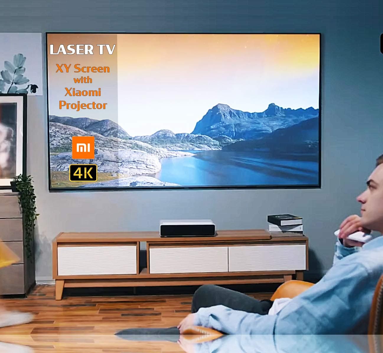 with Xiaomi laser projector full Laser TV , Home Cinema, (100 inches Ultra Short Throw UST, ALR PET Crystal (Ambient Light Rejection ALR) Screen