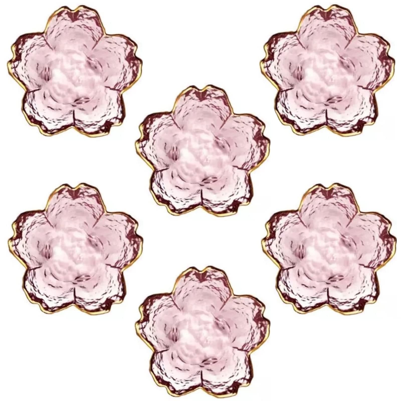 Wrneaoch Dipping Dish, 6 Pieces Dipping Bowls Set Pink Japanese Cherry Blossom Shaped Creative Serving Dishes Glass Mini Dessert Bowls for Ice Cream Snack Dips Sushi