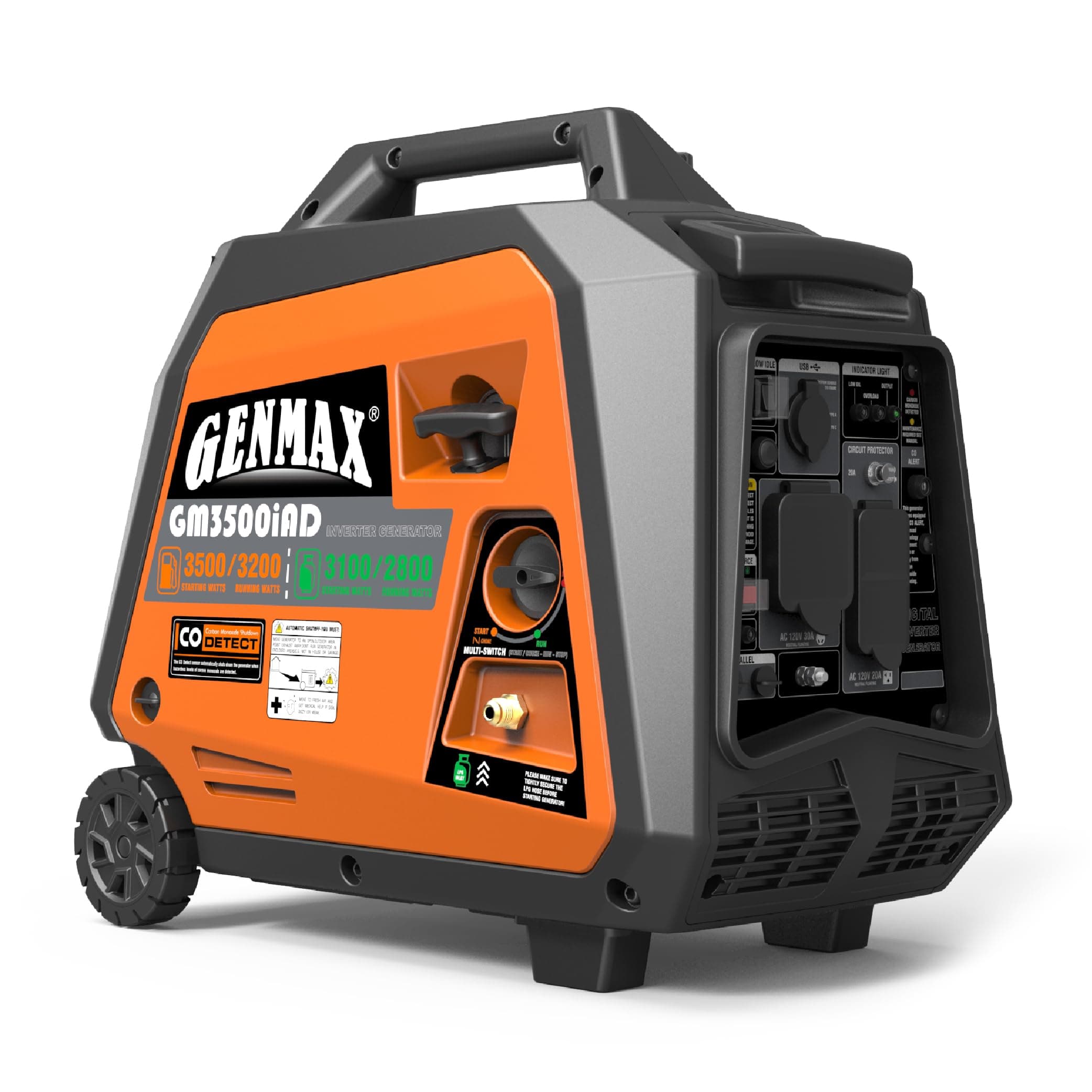 GENMAX Portable Generator, 3500W Super Quiet Gas or Propane Powered Engine with Parallel Capability, Manual start,Ideal for Camping Travel Outdoor.EPA Compliant