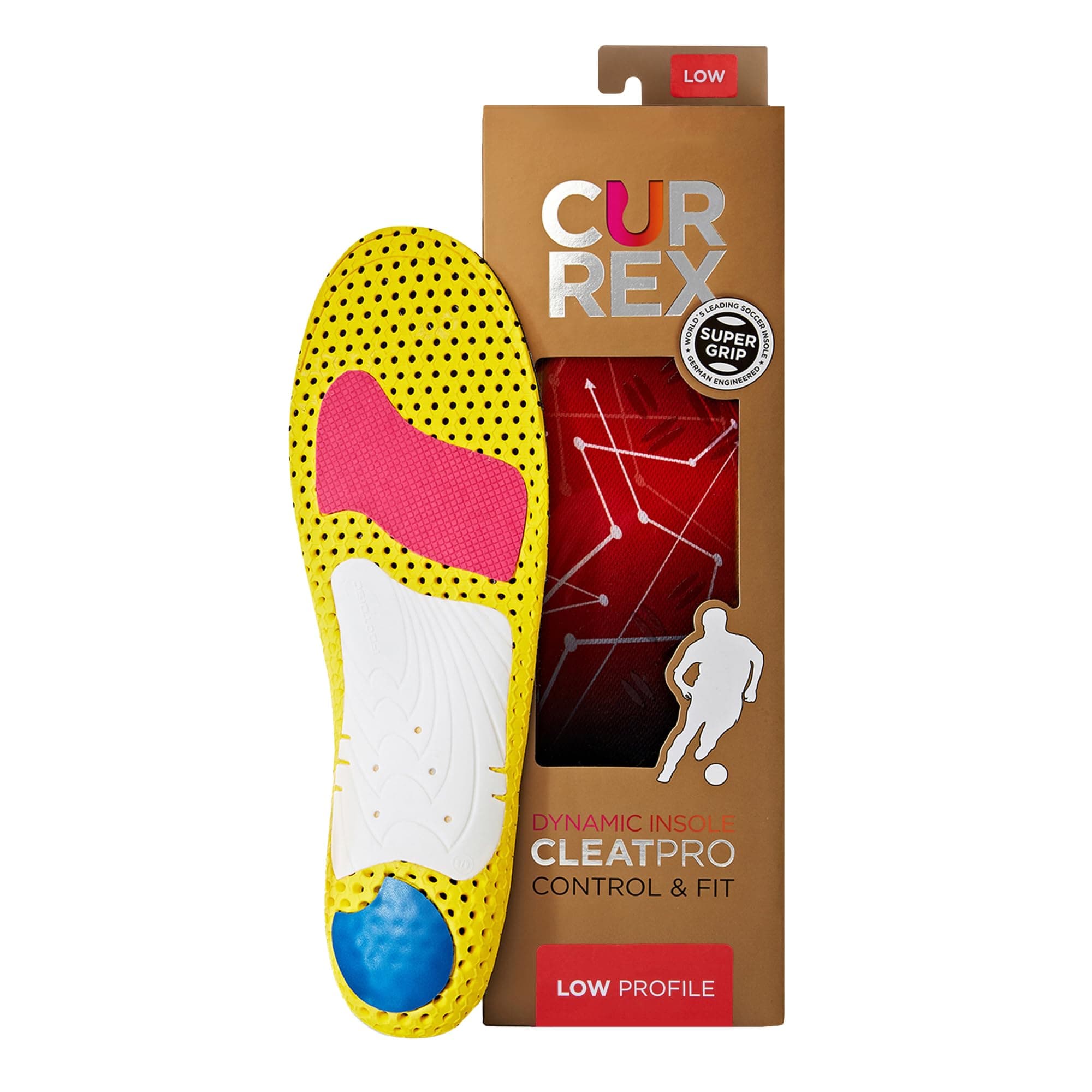 - CURREX CLEATPRO - Thin, Arch Support Insoles, Comfort, Cushion & Stability in Cleats, Soccer, Football, Baseball, Softball, Super Grip for Control, Shock Absorbing Inserts, Men & Women, Low Arch, XXL