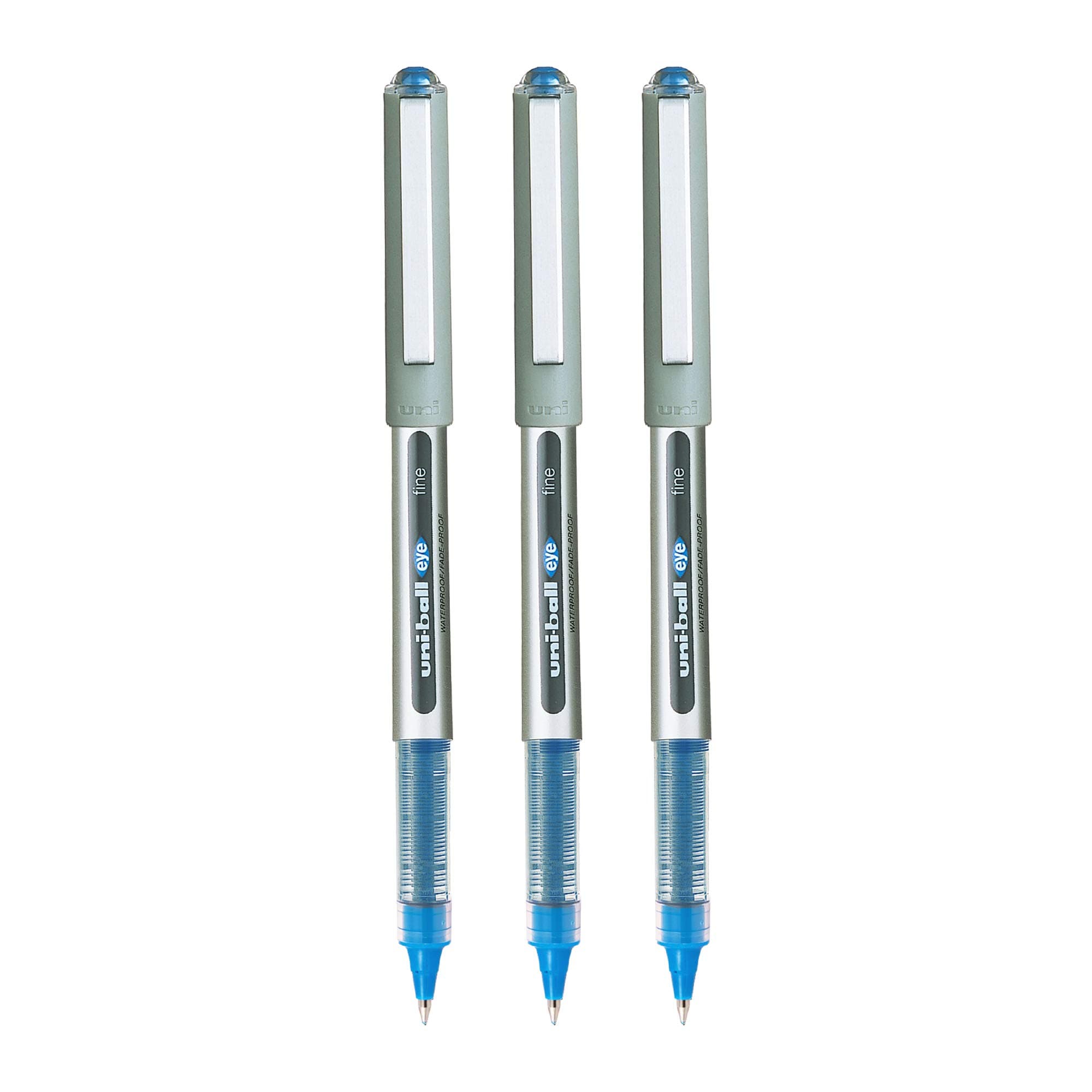 uni-Ball UB 157 Eye Roller Pen (0.7mm, Grey Body, Blue Ink, Pack of 3)