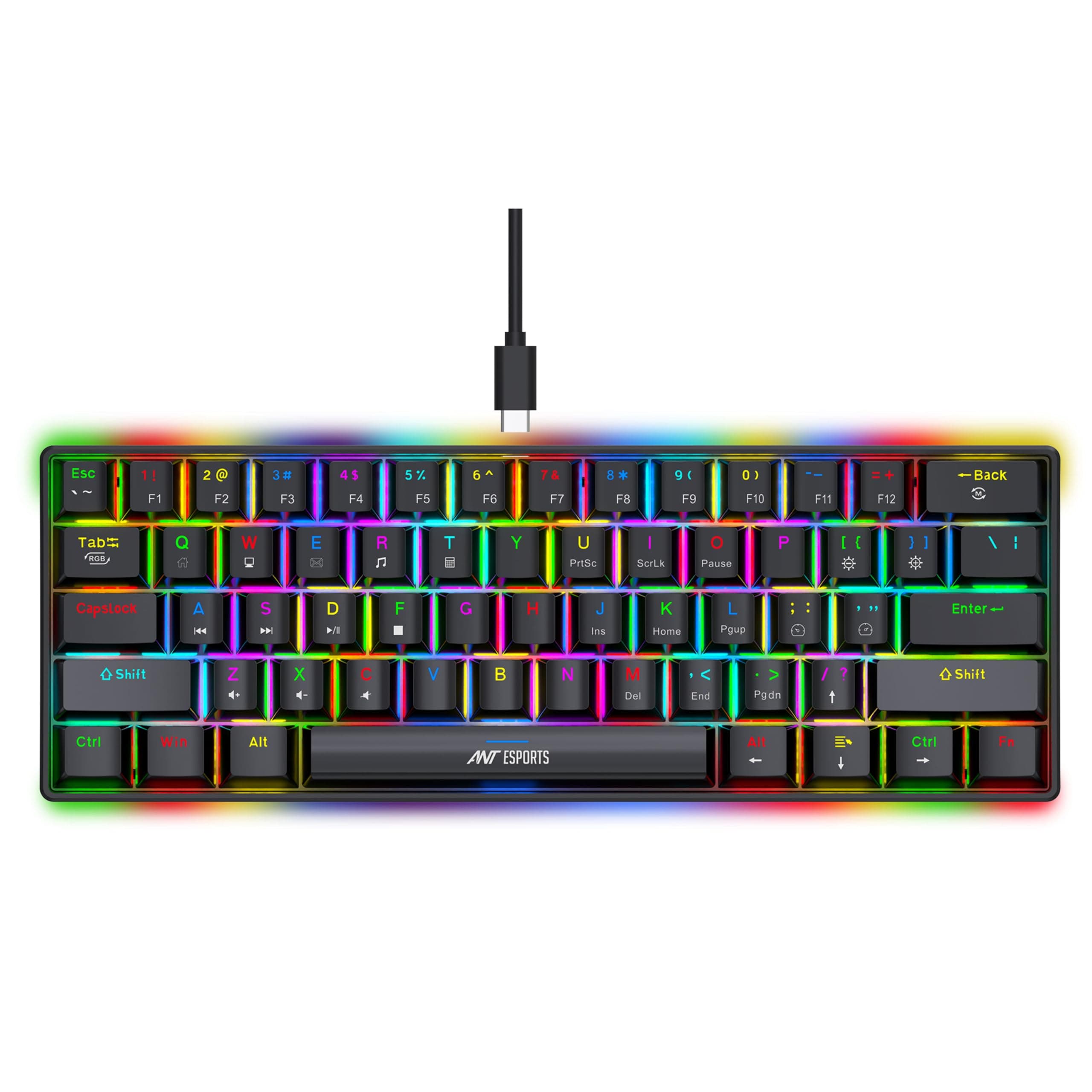 MK1300 V2 Portable 60 Percent Mechanical Keyboard, Compact 61 Keys Mini Gaming Keyboard for PC/Mac Gamer Switchable Colorful RGB Backlit Software, Swappable Switch - Red Switch – Black