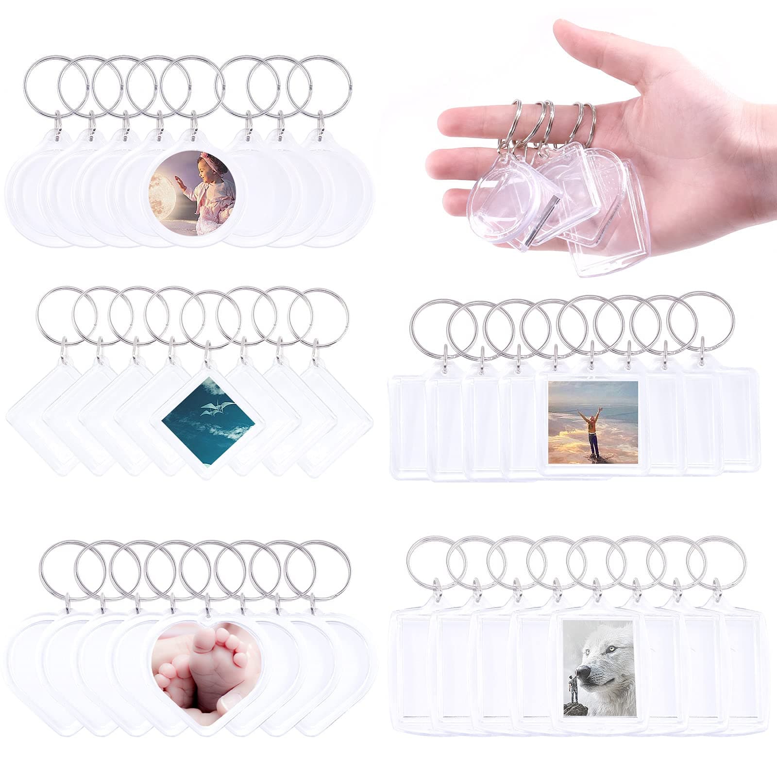 Swpeet 40Pcs Pendant Picture Frame Keyrings, Make Your Own Keyring Kit, Keychain Central Photo Frame Pendant for Kids To Assemble And Attach To Key Rings And Bags