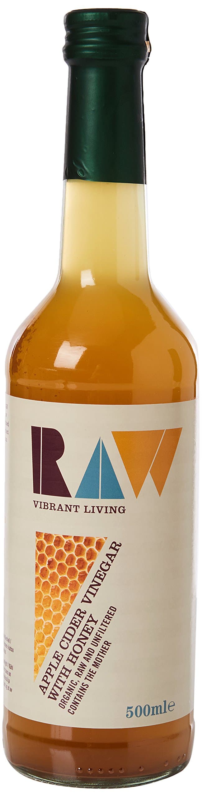 Raw Vibrant Living Organic Apple Cider Vinegar With Honey Unfiltered with the Mother 500 ml (Pack of 6)