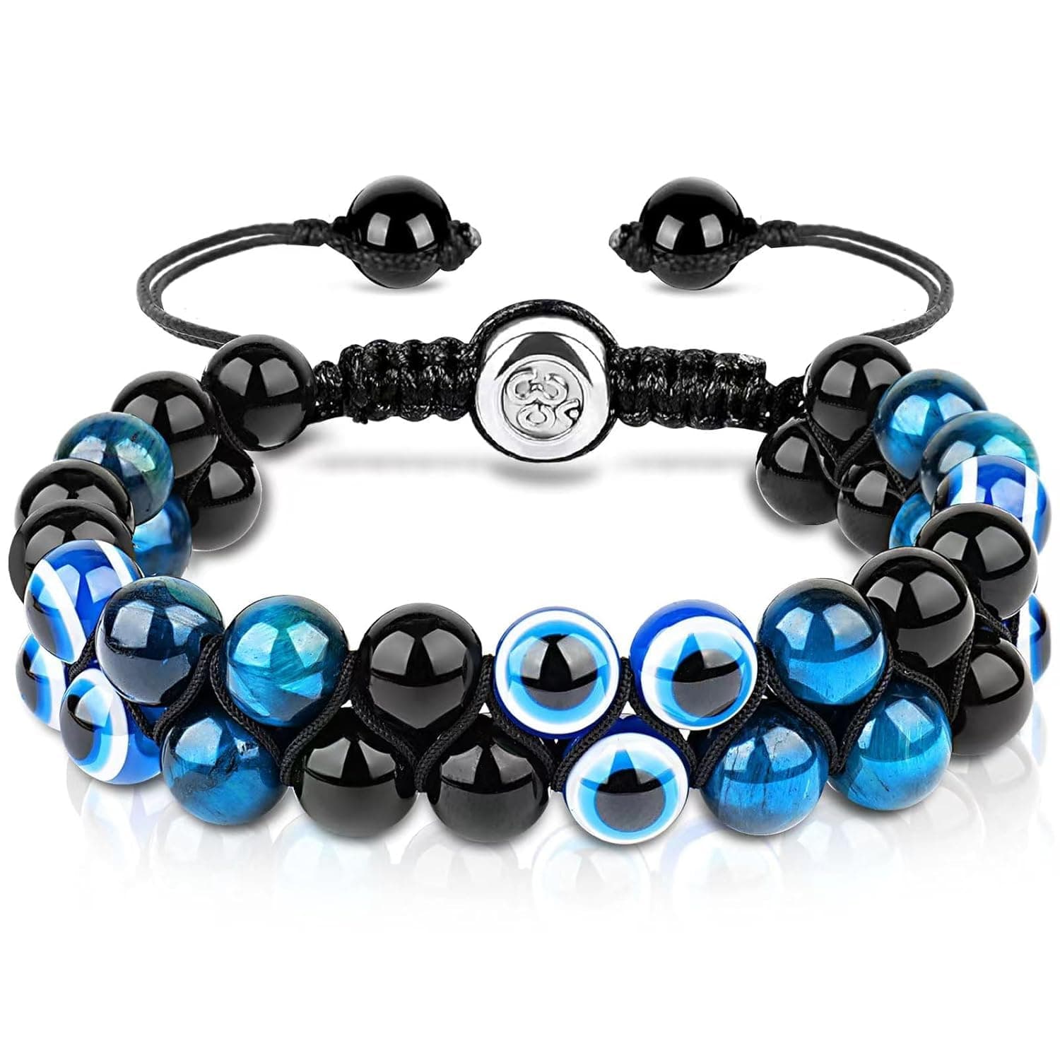 Evil Eye Bracelet for Men Women - Triple Protection Bracelet - Tiger Eye and Black Obsidian Chakra Energy Healing Bracelet - 8mm Beads Good Luck Prosperity and Happiness Crystal Jewelry Stone
