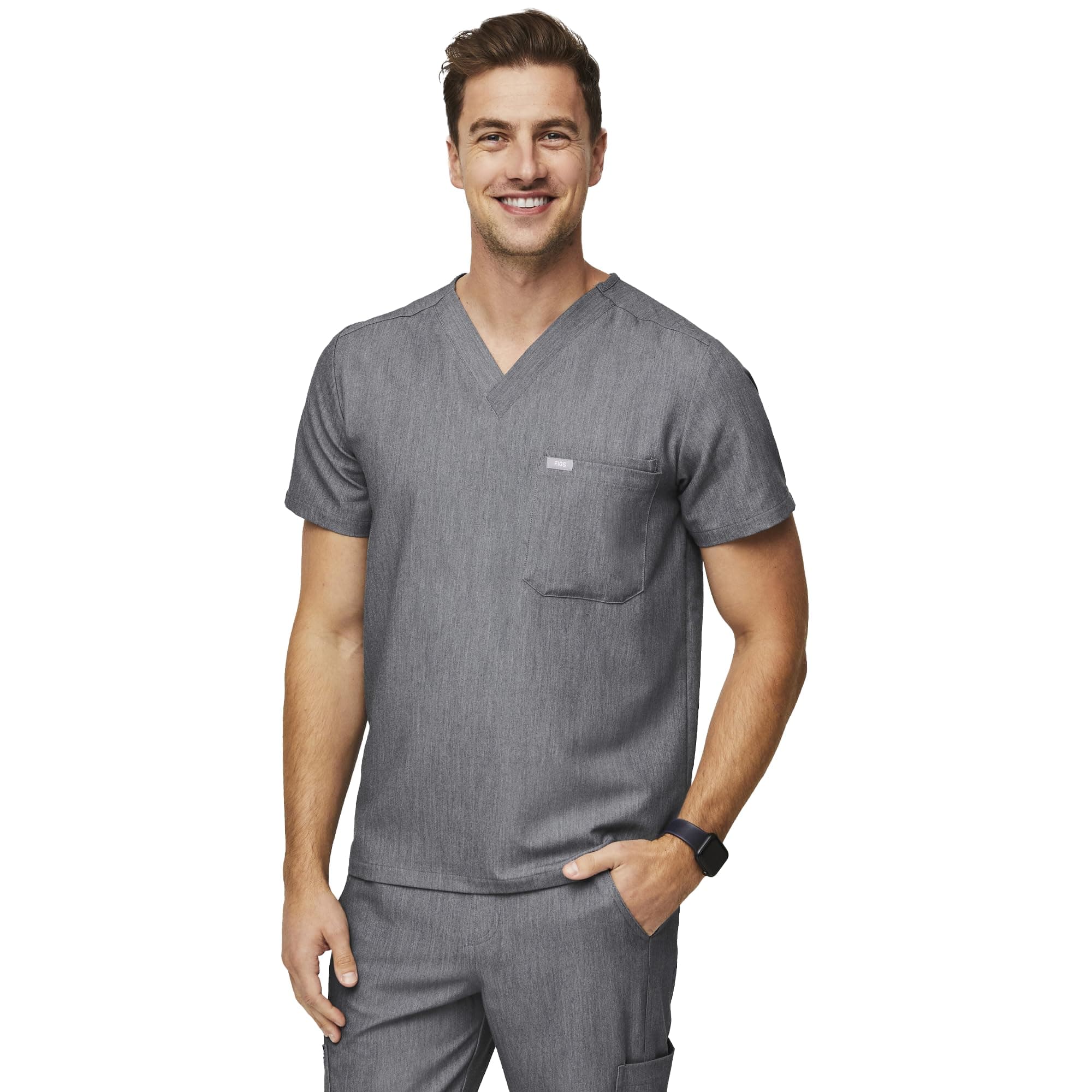 FIGS Leon Scrub Top for Men – 3 Pockets, Tailored Fit, Modern V-Neck, 4-Way Stretch, Moisture-Wicking