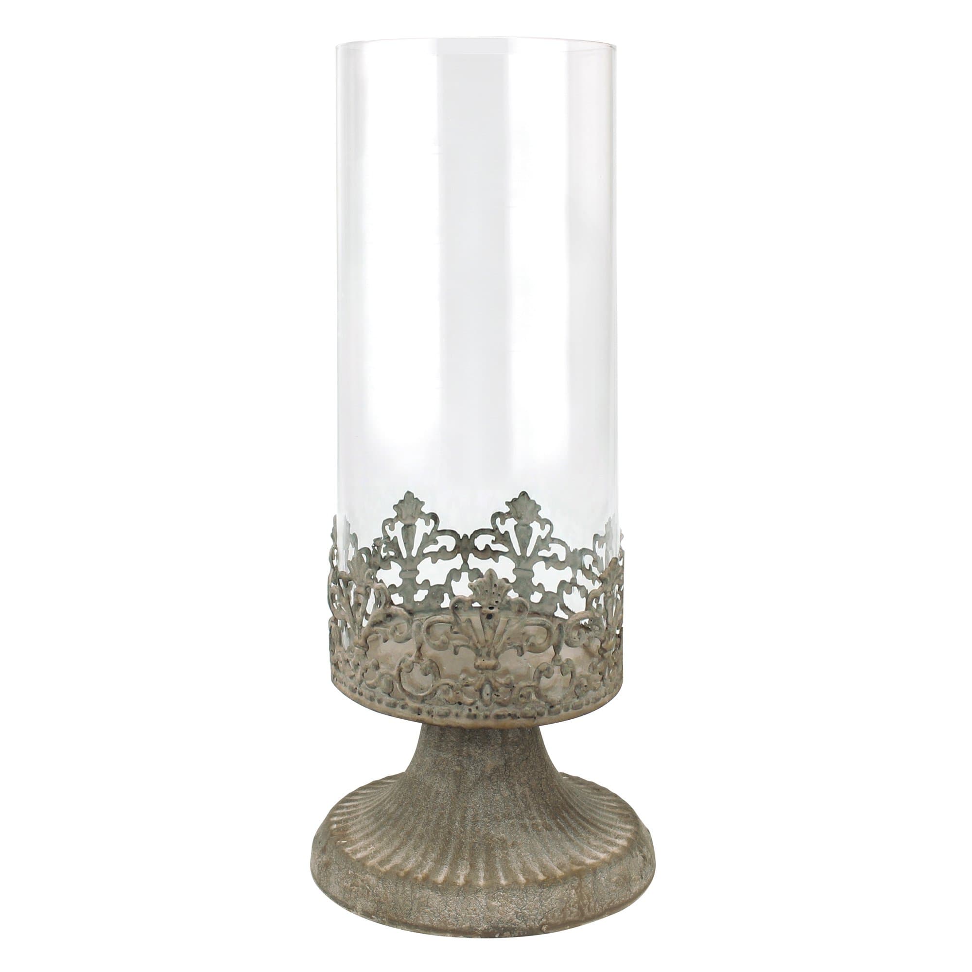 Stonebriar Fleur de Lis Hurricane Candle Holder, Large, White
