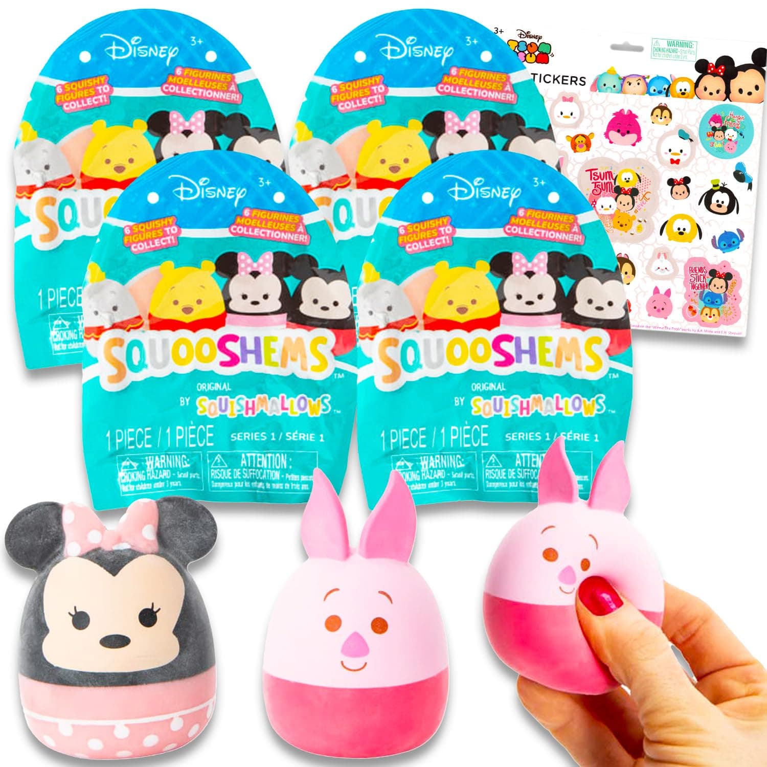 Disney Squooshems Mystery Blind Bags Set - Bundle with 3 Disney Mini Squishmallows Squishy Toys Plus Stickers for Kids, Boys, Girls | Disney Squishmallow Goodie Bags