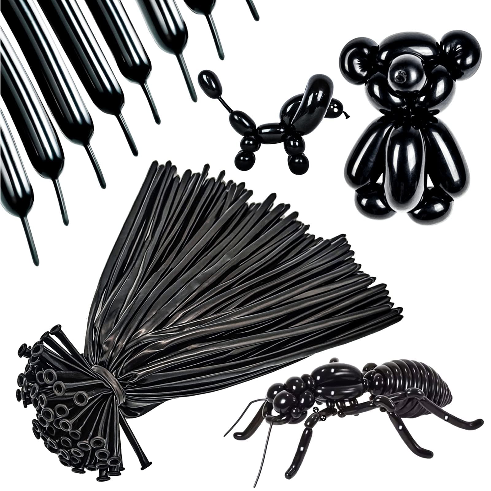 260 Long Black Twisting Animal Balloons, 100 Pack, Thick Latex, Perfect for DIY Animal Model, Magic Shows, Weddings, Birthdays, Festival Party Decorations