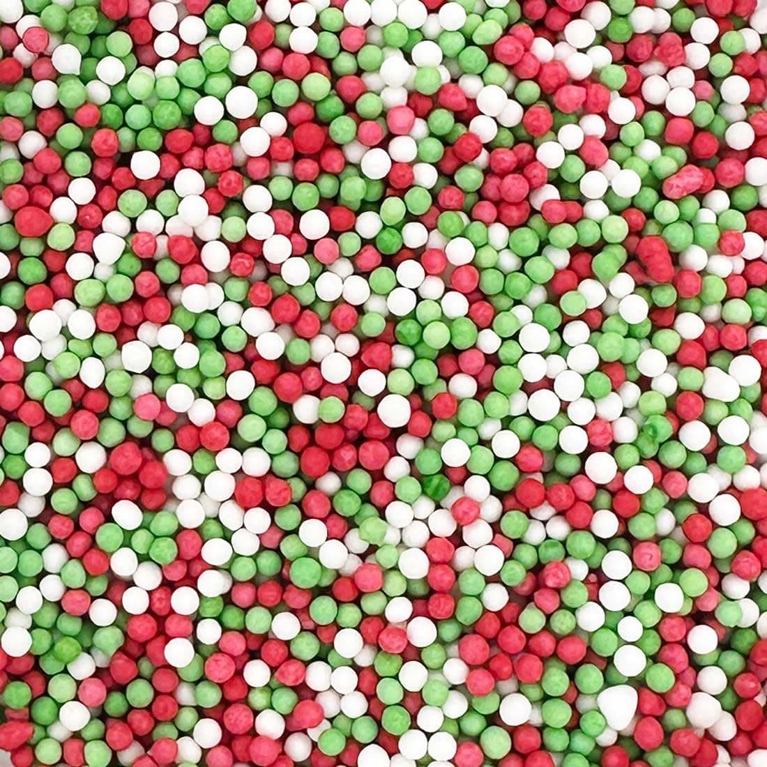 Scrumptious - 100s and 1000s - Christmas Red, Green and White Mix Cake Topper Sprinkles - 30g Matt Sugar Festive Ball Christmas Cake Toppers - Edible Christmas Cake Decorations UK for Christmas Baking