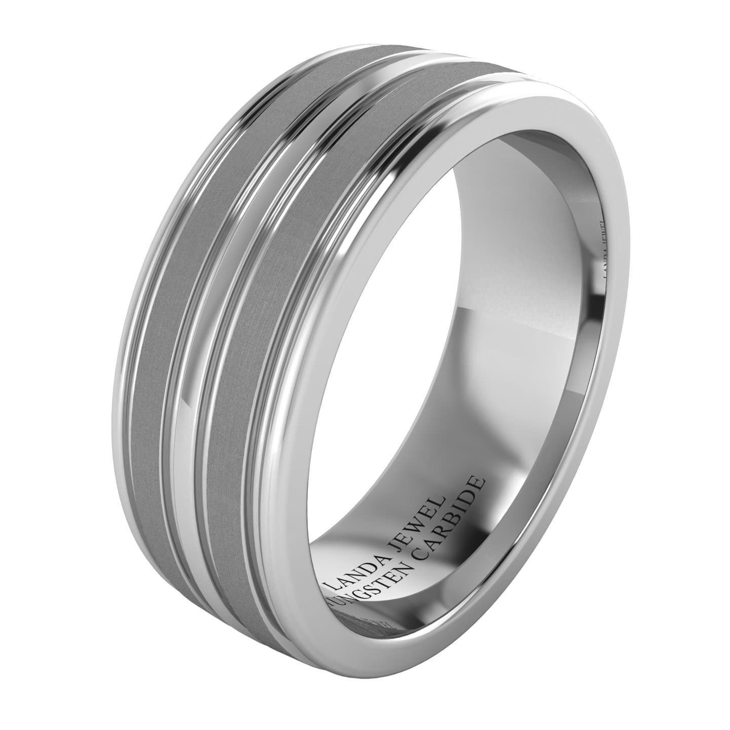 Super Heavy Tungsten Carbide 8mm Comfort Fit Wedding Band for Men Four Grooves Court Shape Brushed and Polished Finishing