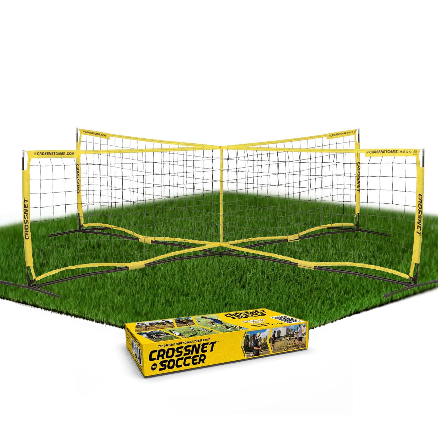 CROSSNET Four Square Game - Outdoor Family Sport - Tennis Soccer Nets - Quick Assemble - Portable Training Equipment