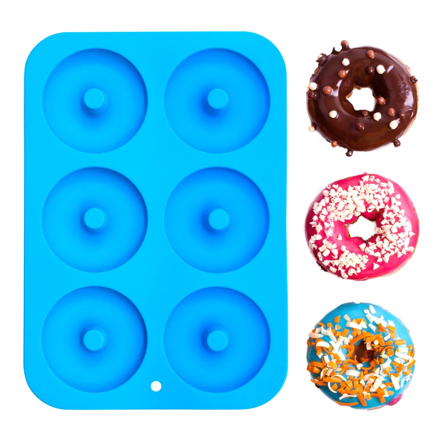 Bakecat Donut Mould, 6 Cavity Mini Doughnut Mold Silicone for Baking, Blue