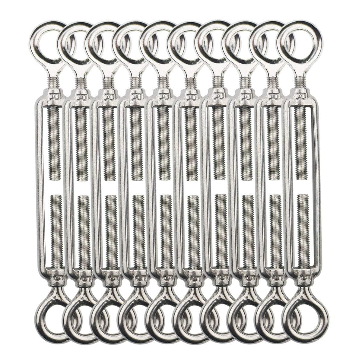 TooTaci 10pcs M5 Turnbuckle Eye and Eye,304 Stainless Steel Turnbuckle Wire Tensioner Wire Rope Tension,Adjustable Cable Tensioner M5 Heavy Duty for Garden Wire,Fence Wire,Lights Hanging