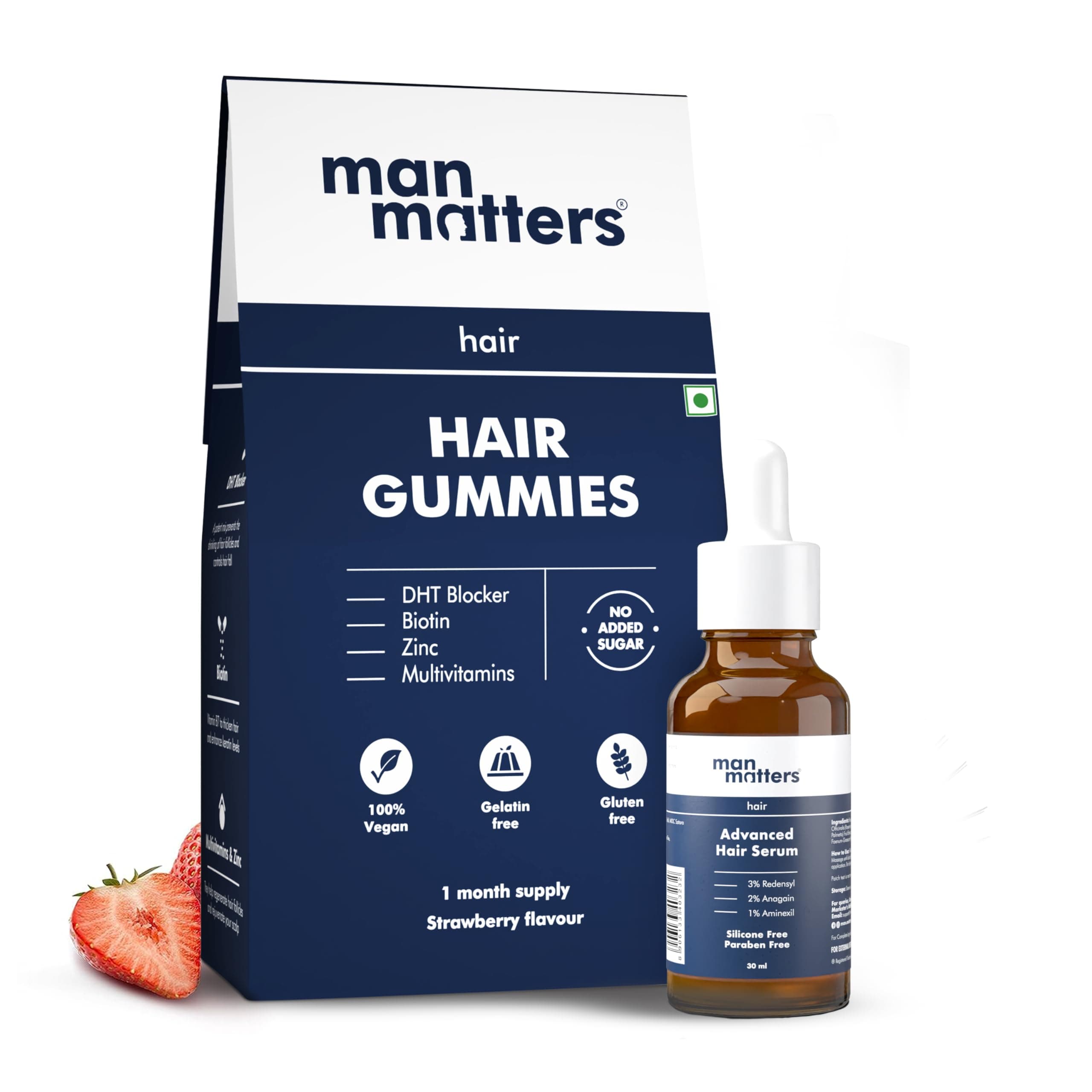 Man Matters Advanced Hair Serum (30ML) & Biotin Hair Gummies (30N) | With Biotin, Multivitamins, Redensyl & Procapil | No Added Sugar