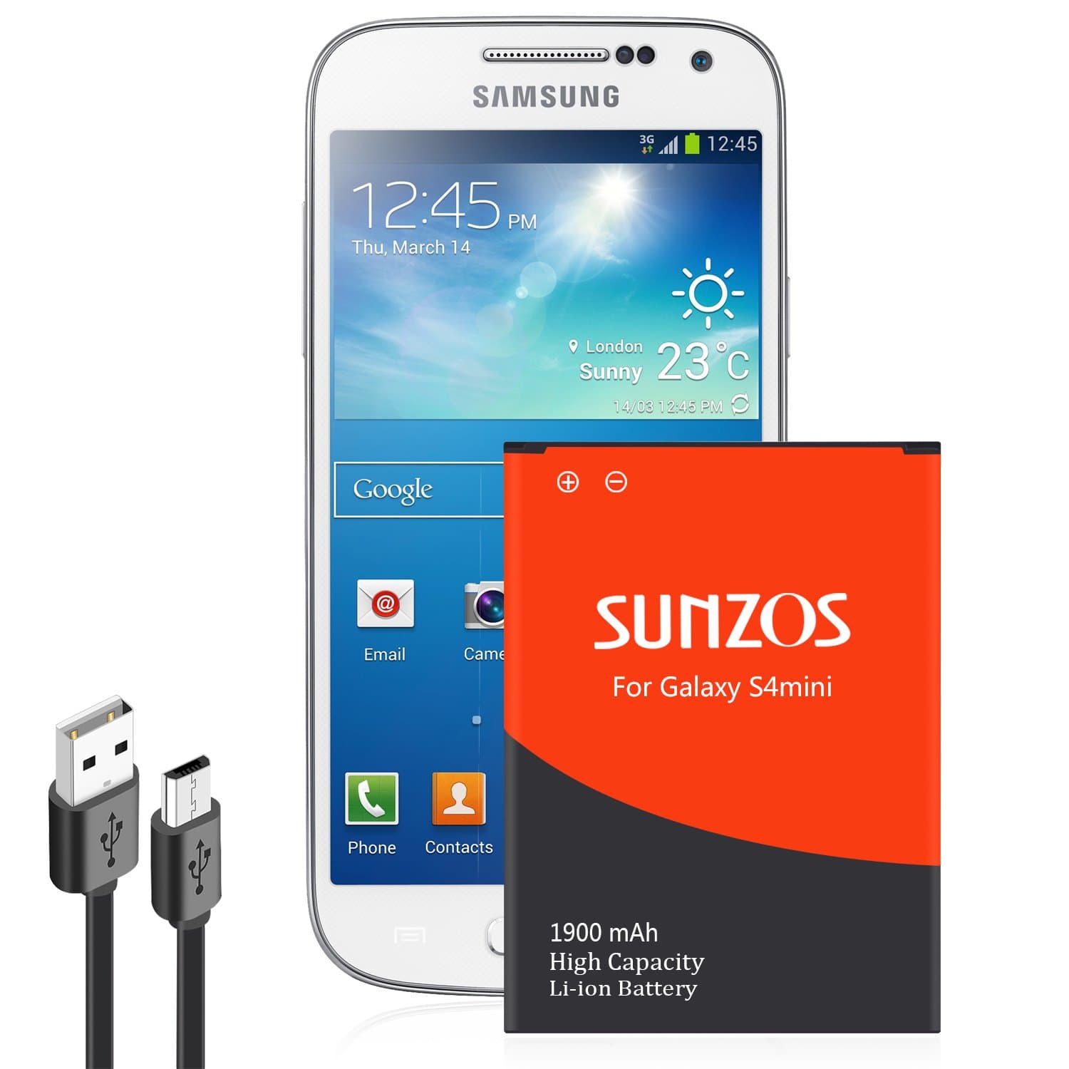S4 mini Sunzos 1900 mAh Li-Ion Battery for Samsung Galaxy S4 Mini/GT-I9195 Replacement B500BE without NFC, 2,300