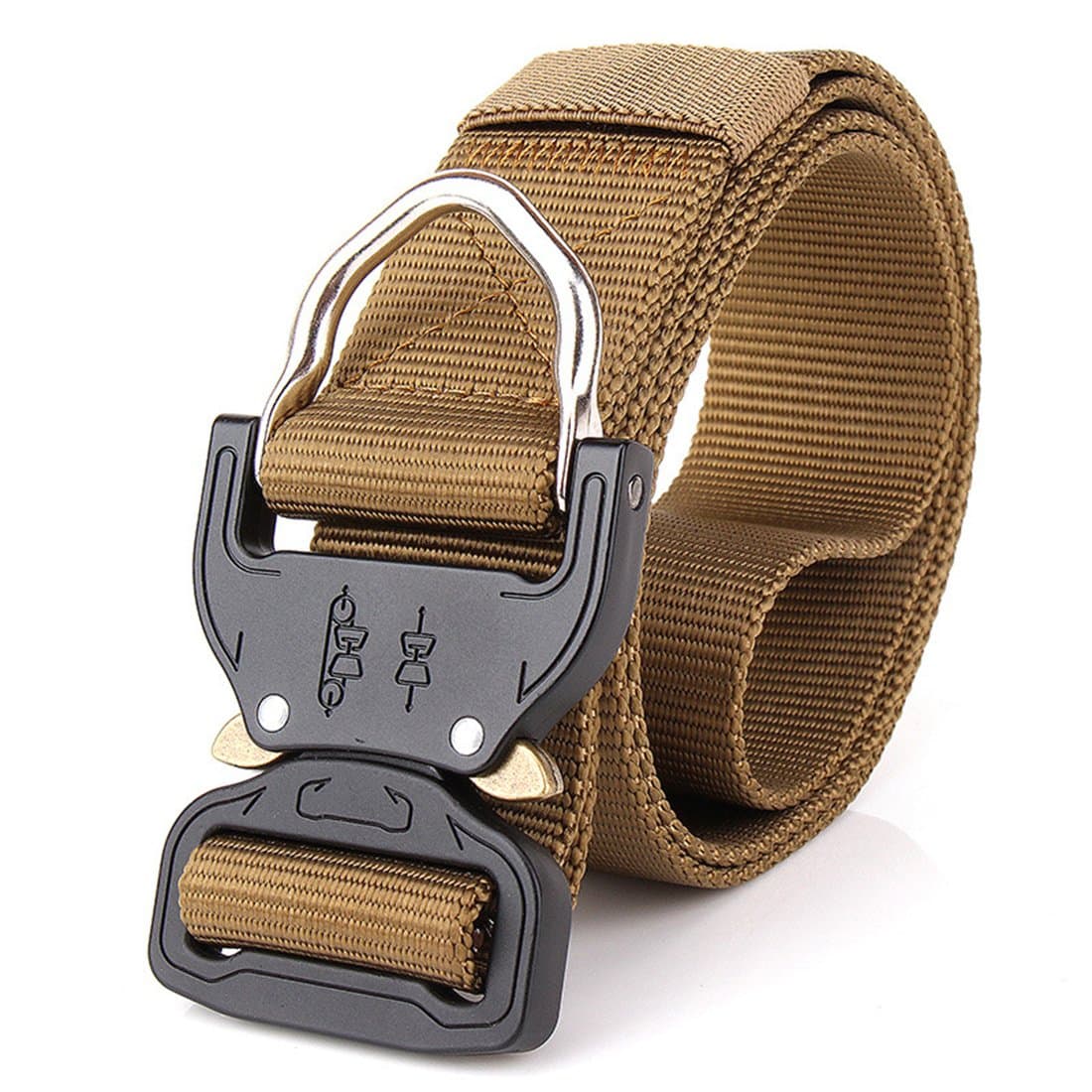 Frisch Tactical Belt Heavy Duty Rigger D-Ring Waist Belt Military Nylon Web Band with Metal Buckle Travel Emergency Survival Rappelling outdoor Key Ring Holder